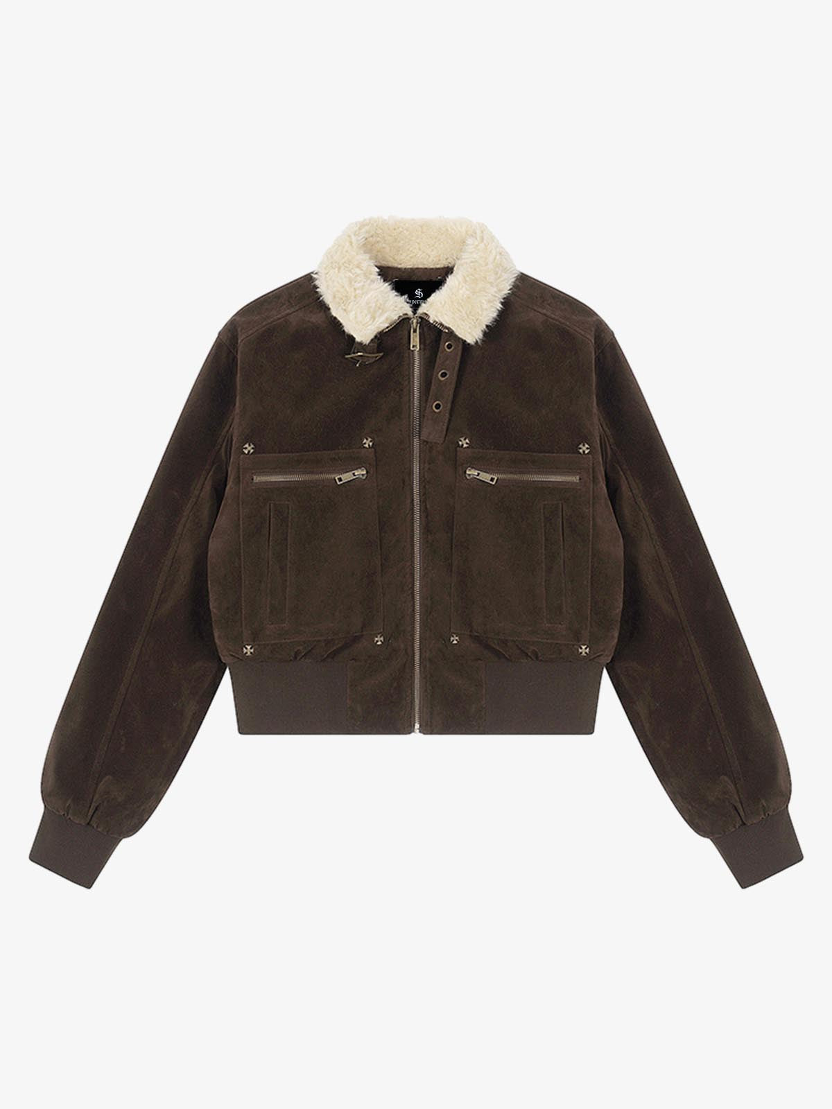 Utility Faux Shearling Collar Suede Look Zip Up Jacket Utility Faux Shearling Collar Suede Look Zip Up Jacket
