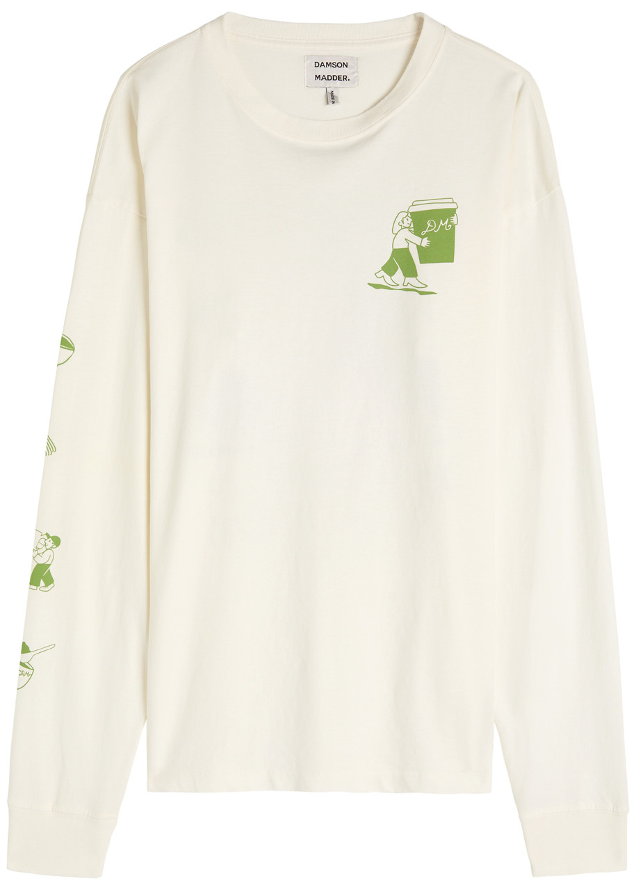 Damson Madder Matcha Moment Printed Cotton shirt – White – Damson Madder Matcha Moment Printed Cotton shirt – White –