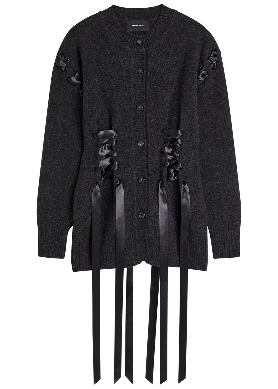 Simone Rocha Corset Wool-blend Cardigan – Charcoal – M M Simone Rocha Corset Wool-blend Cardigan – Charcoal – M M