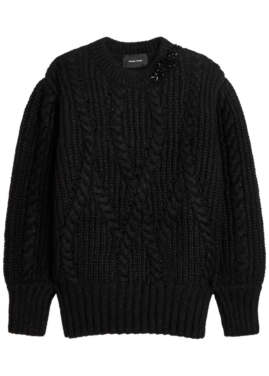 Simone Rocha Embellished Cable-knit Alpaca-blend Jumper – Black – M M