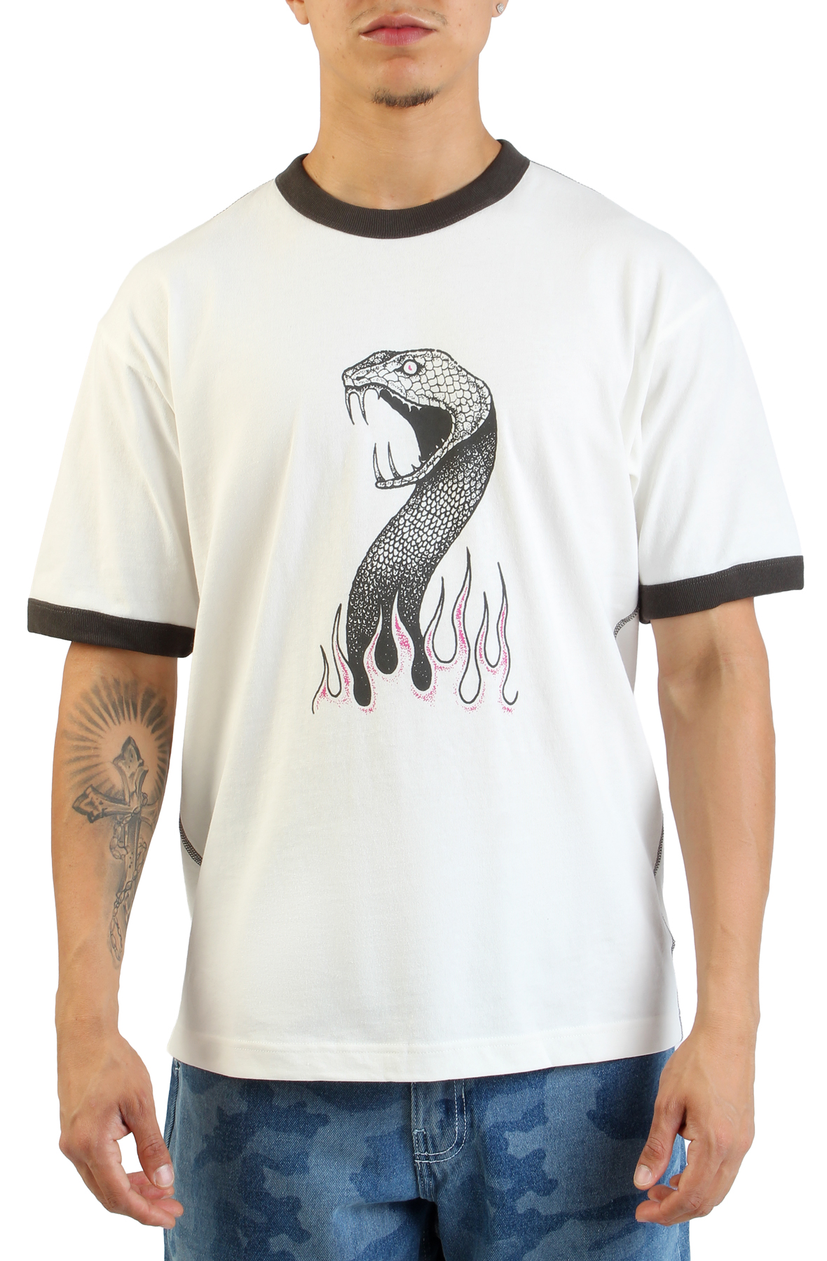 Men Skate Mike G Snake Flame Ringer Loose Fit Shirt Marshmallow shirts Marshmallow