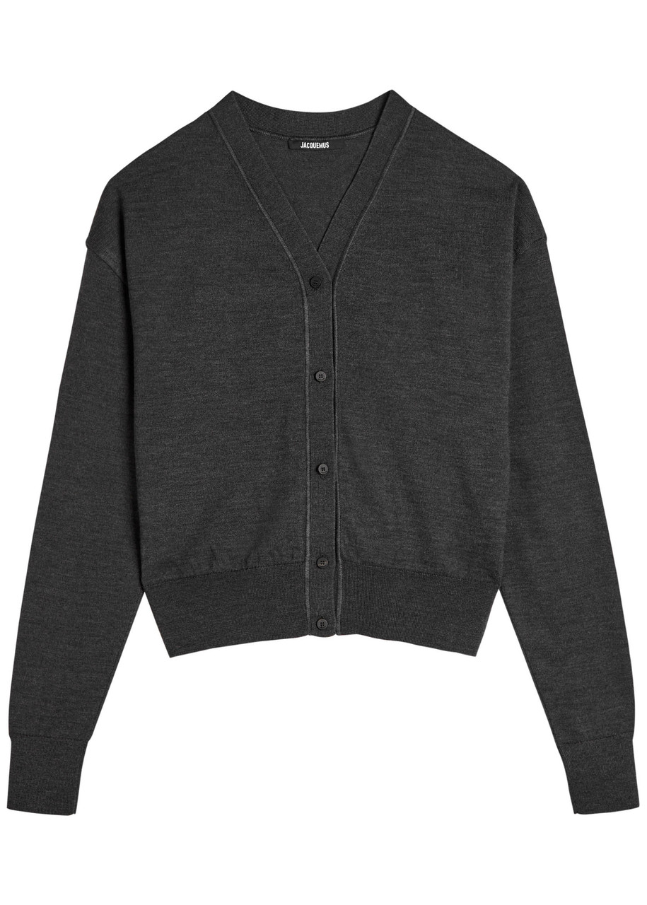 Jacquemus Le Cardigan Brode Logo-embroidered Wool-blend Cardigan – Grey – S Jacquemus Le Cardigan Brode Logo-embroidered Wool-blend Cardigan – Grey – S