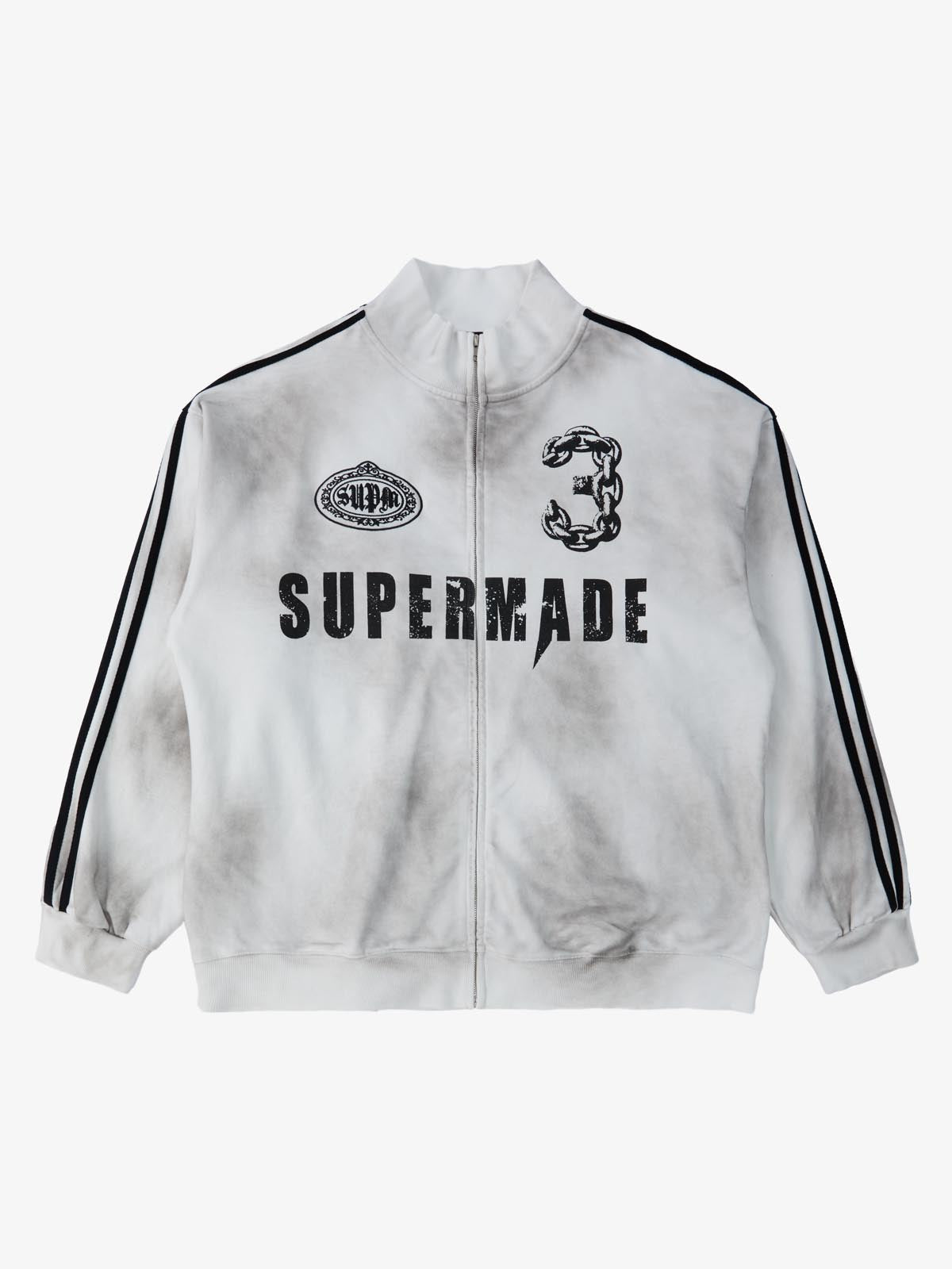 Supermade Vintage Distressed NO. Stand Collar Tracksuit – – White S Jacket