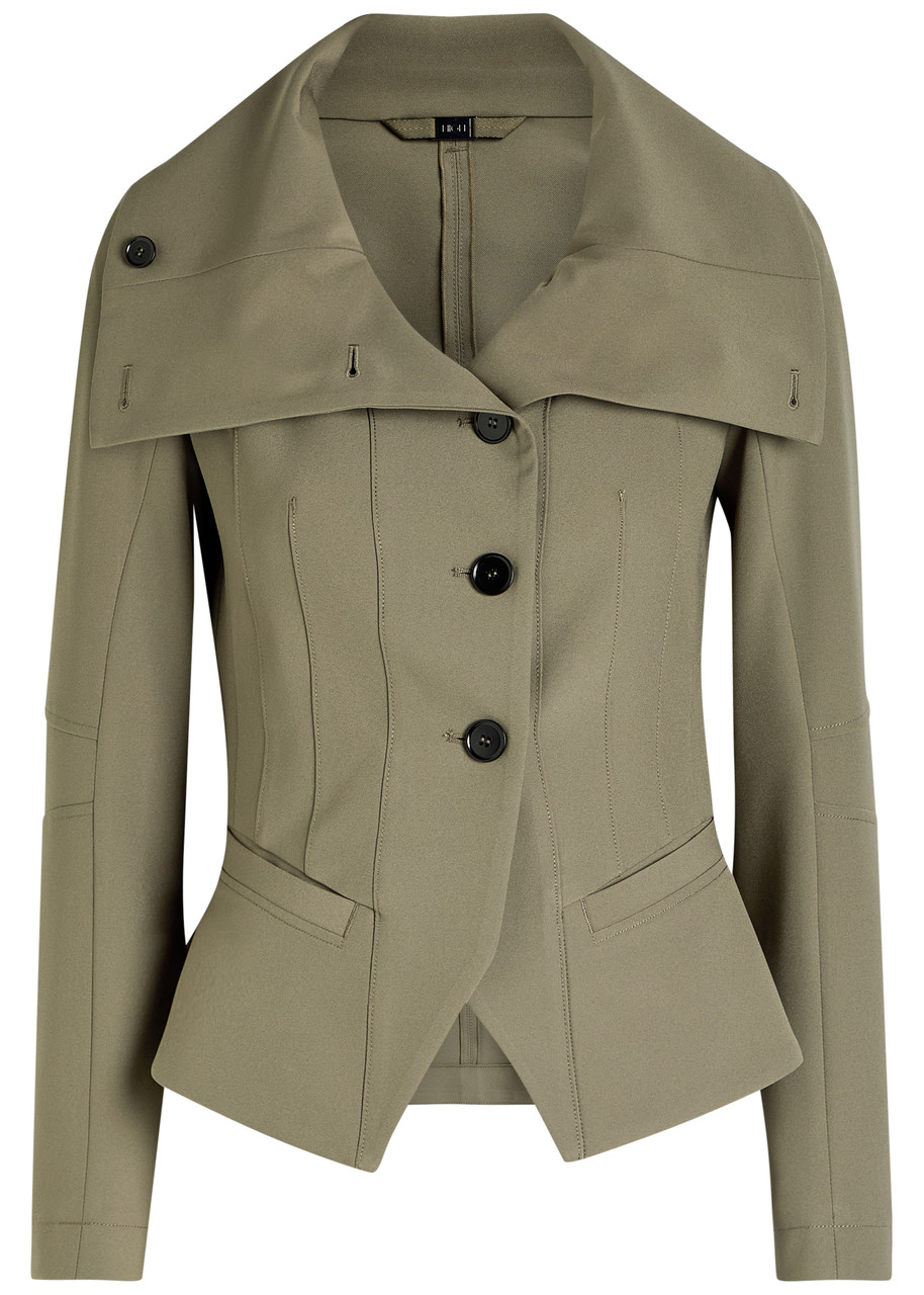 High Scrunch Panelled Crepe Jacket – Green – L