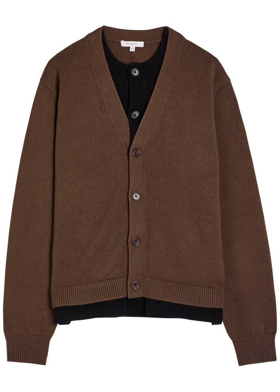 JW Anderson Contrast Layered Wool and Cashmere-blend Cardigan – Brown JW Anderson Contrast Layered Wool and Cashmere-blend Cardigan – Brown