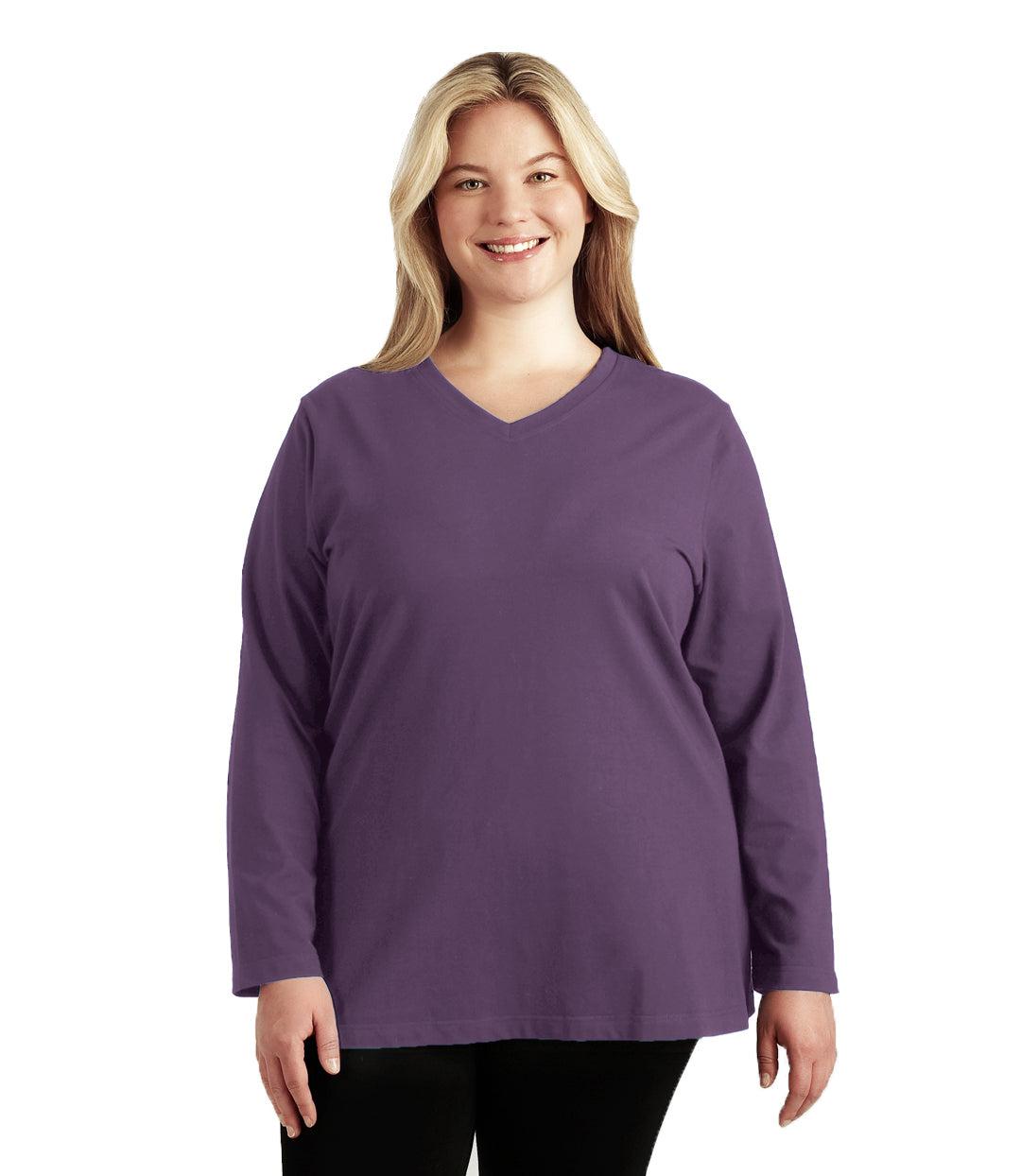 Stretch Naturals Long Sleeve V-Neck Top Classic Colors, X Blackberry