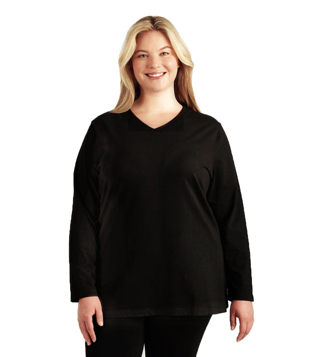 Stretch Naturals Long Sleeve V-Neck Top Basic Colors, Black