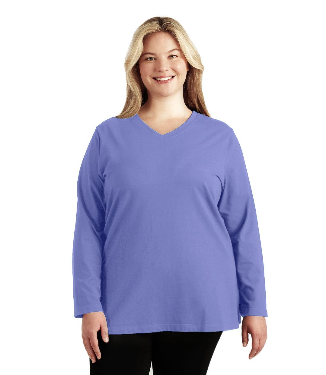 Stretch Naturals Long Sleeve V-Neck Top Classic Colors, Cornflower Blue
