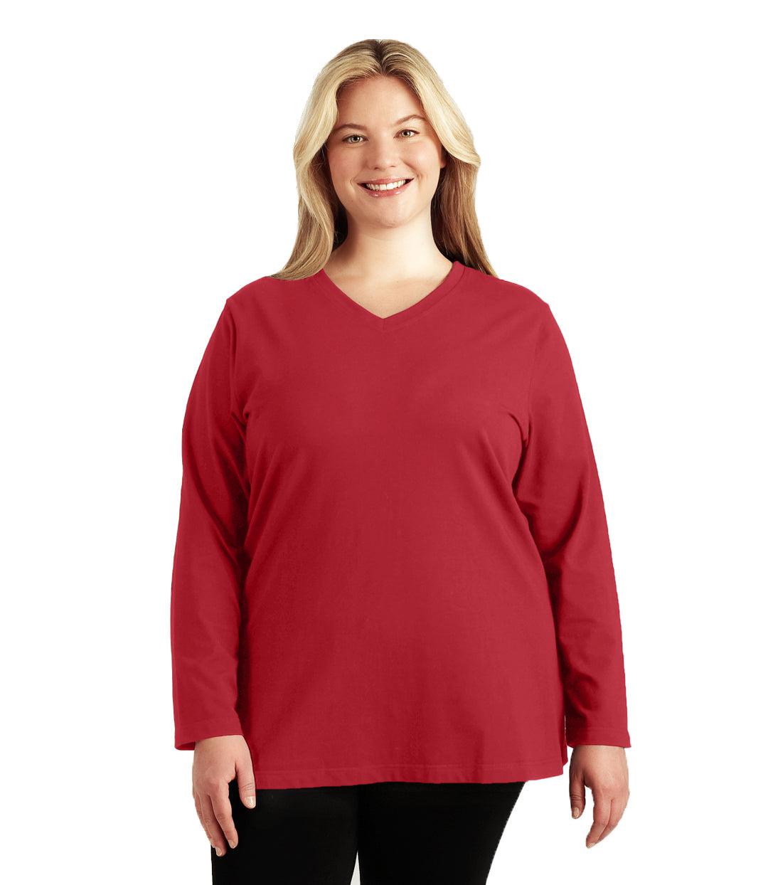 Stretch Naturals Long Sleeve V-Neck Top Classic Colors, X Lucky Red