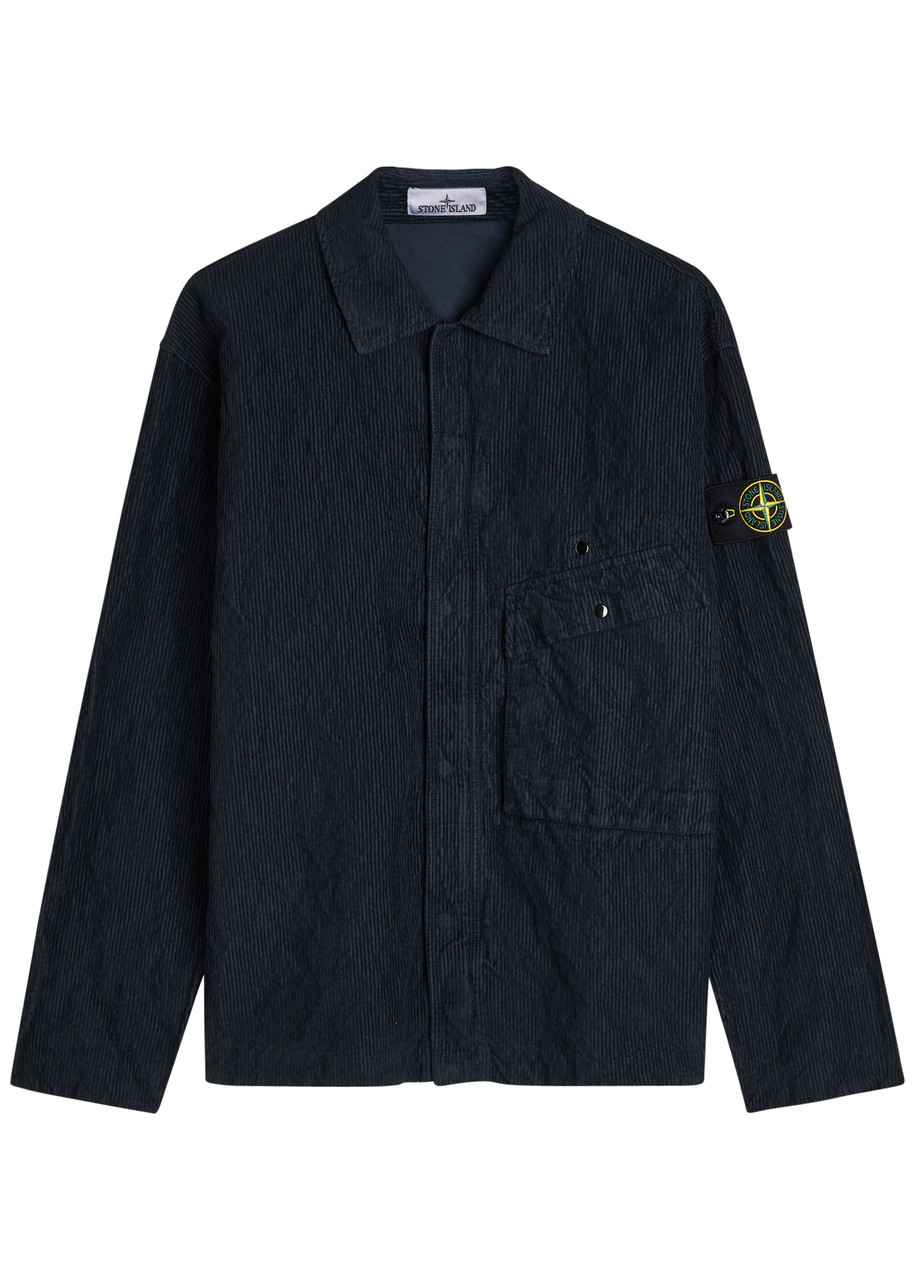 Stone Island Logo Crinkled Corduroy Overshirt – Navy
