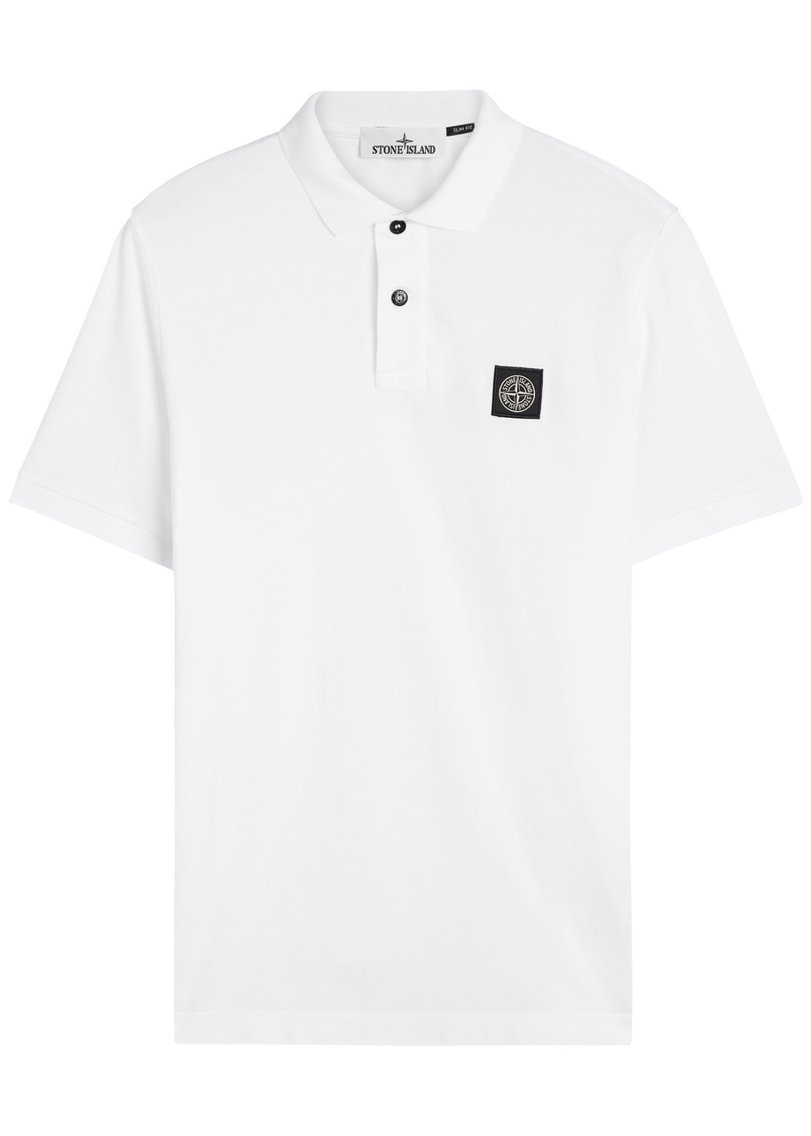 Stone Island Logo Piqu Stretch-cotton Polo Shirt – White Stone Island Logo Piqu Stretch-cotton Polo Shirt – White
