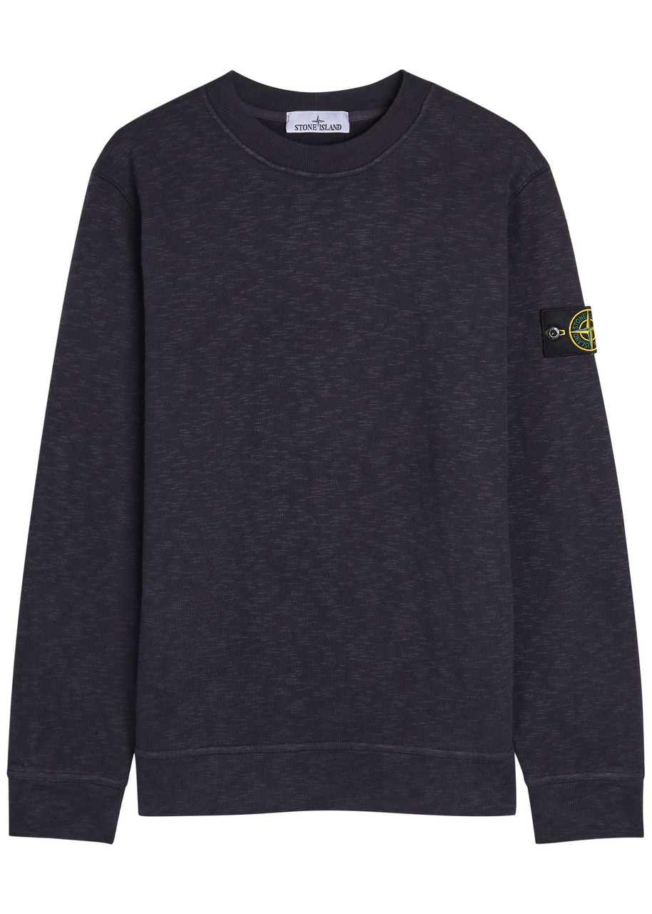 Stone Island Logo Slubbed Cotton Sweatshirt – Dark Blue Stone Island Logo Slubbed Cotton Sweatshirt – Dark Blue