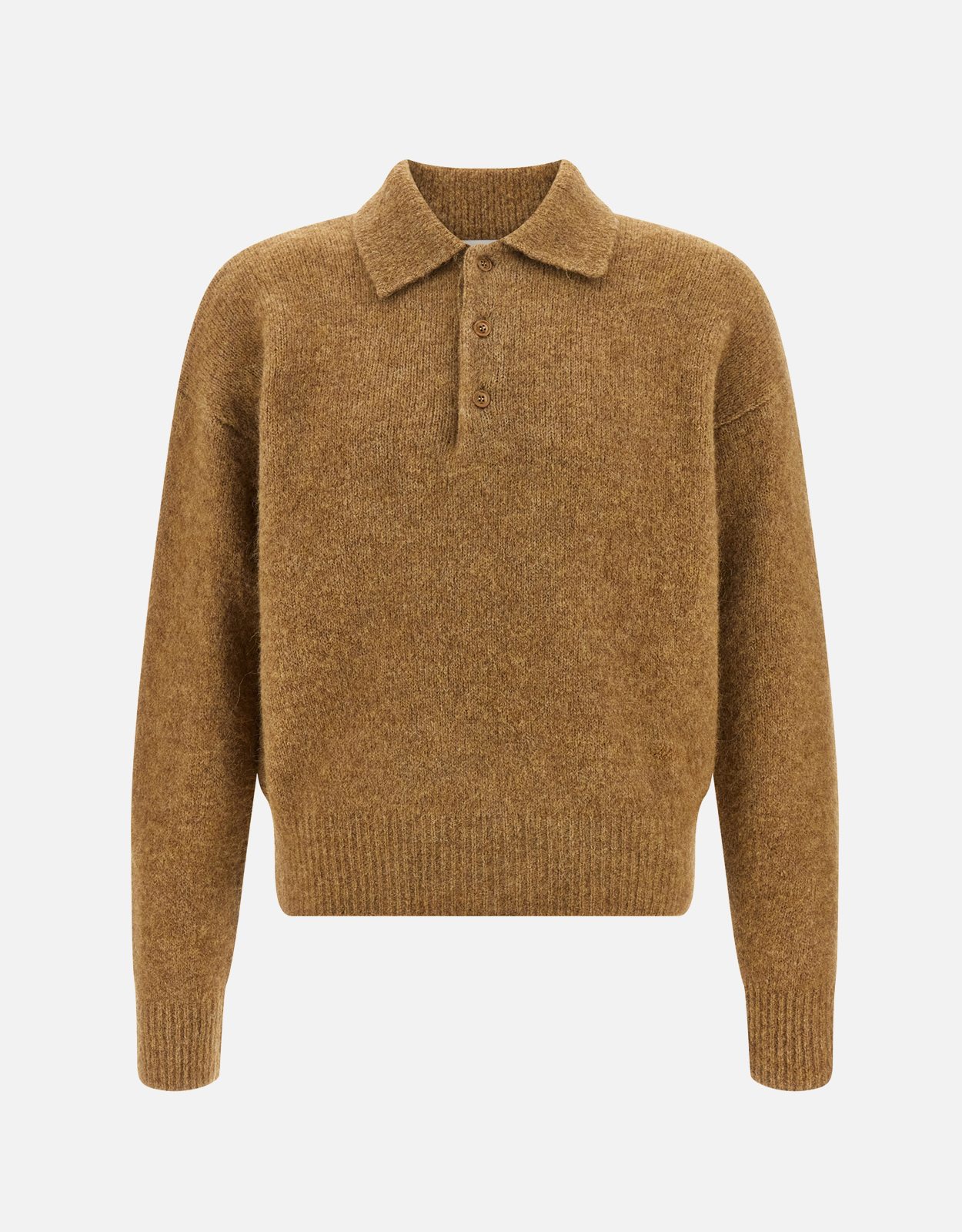 AMI Paris Men’s Alpaca Wool Jersey Knit Long Sleeve Polo Shirt AMI Paris Men’s Alpaca Wool Jersey Knit Long Sleeve Polo Shirt
