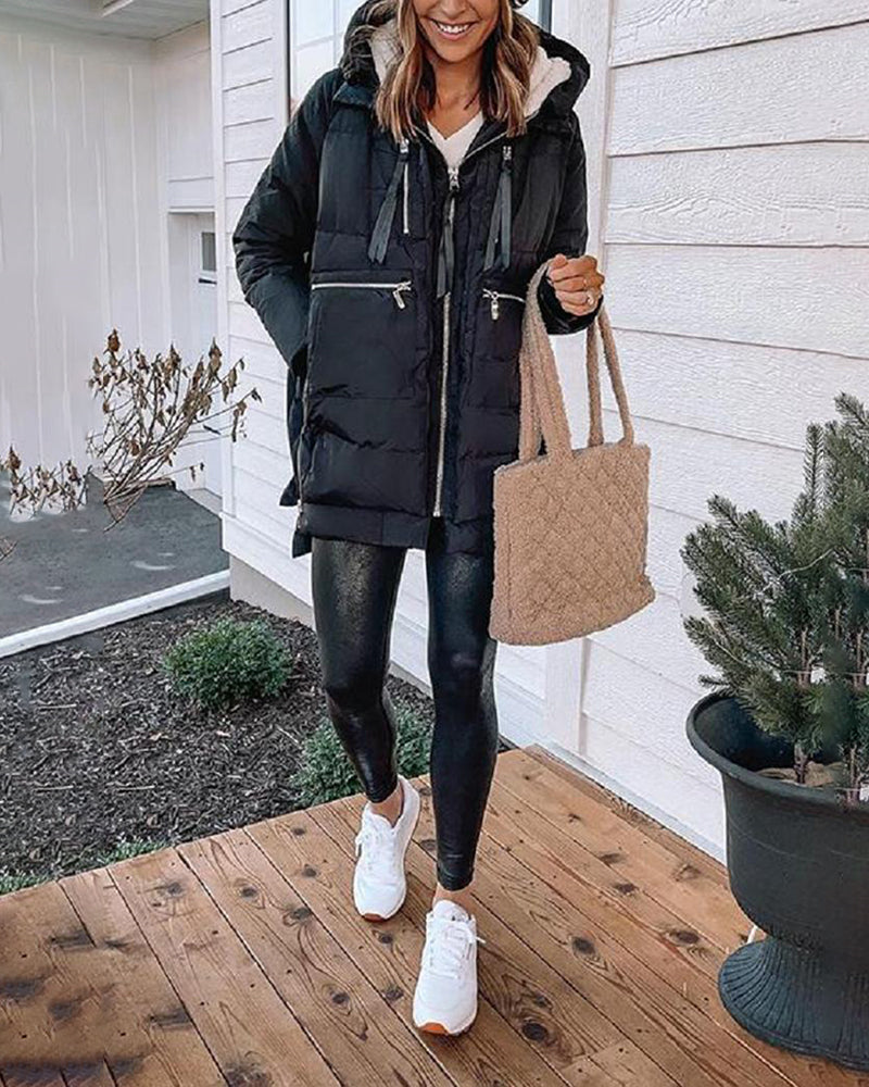 Thickened Side Zip Puffer Coat Puffer Down Jacket – Black