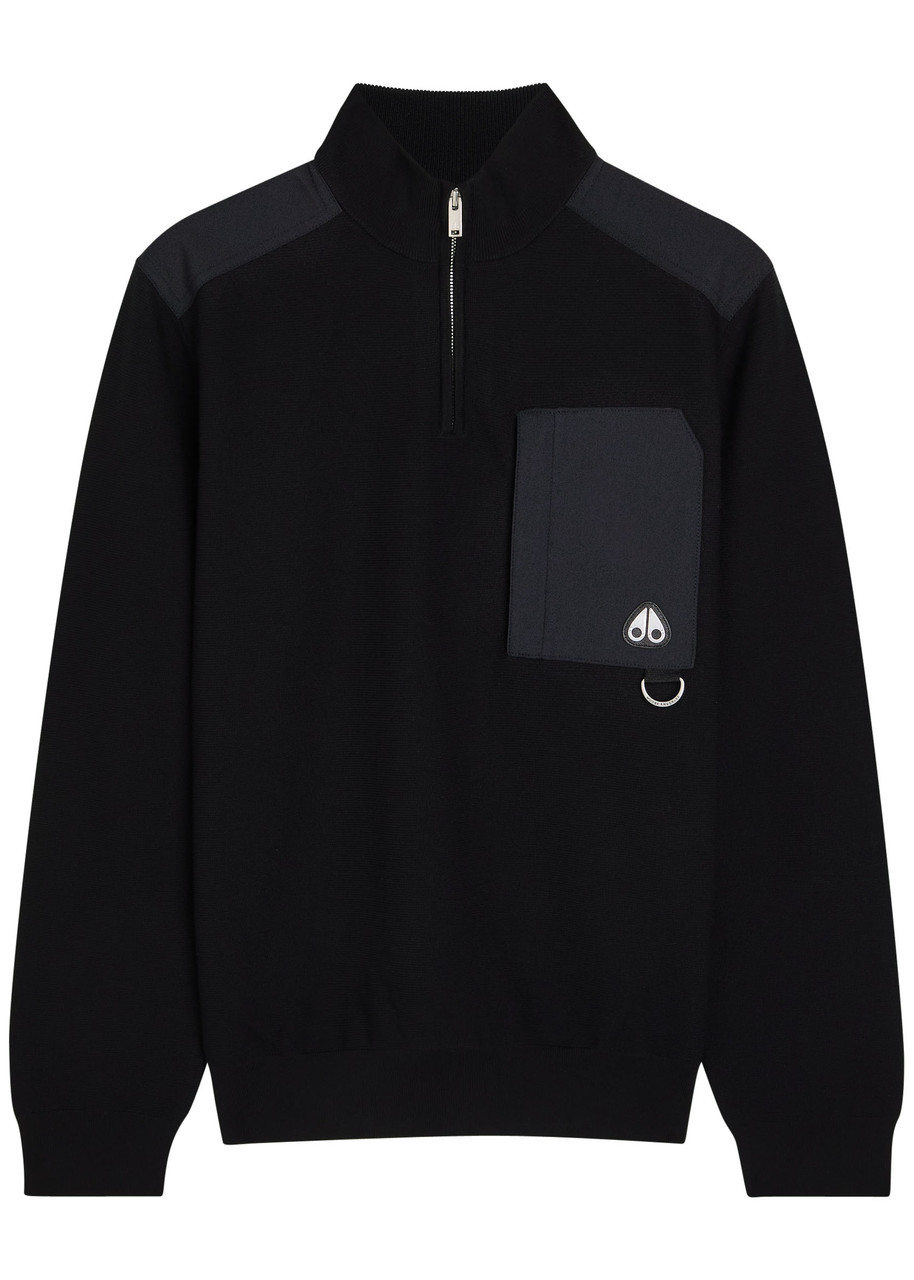 Moose Knuckles Lowan Panelled Half-zip Knit Sweatshirt – Black