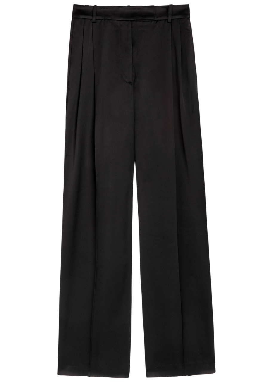 Rohe Pleated Straight-leg Satin Trousers – Black –