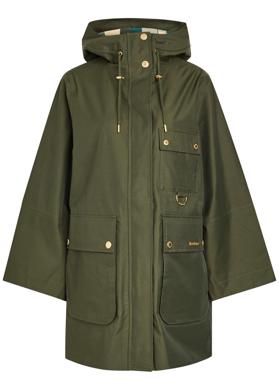 Barbour Arla Waterproof Hooded Cotton-blend Jacket – Olive – M