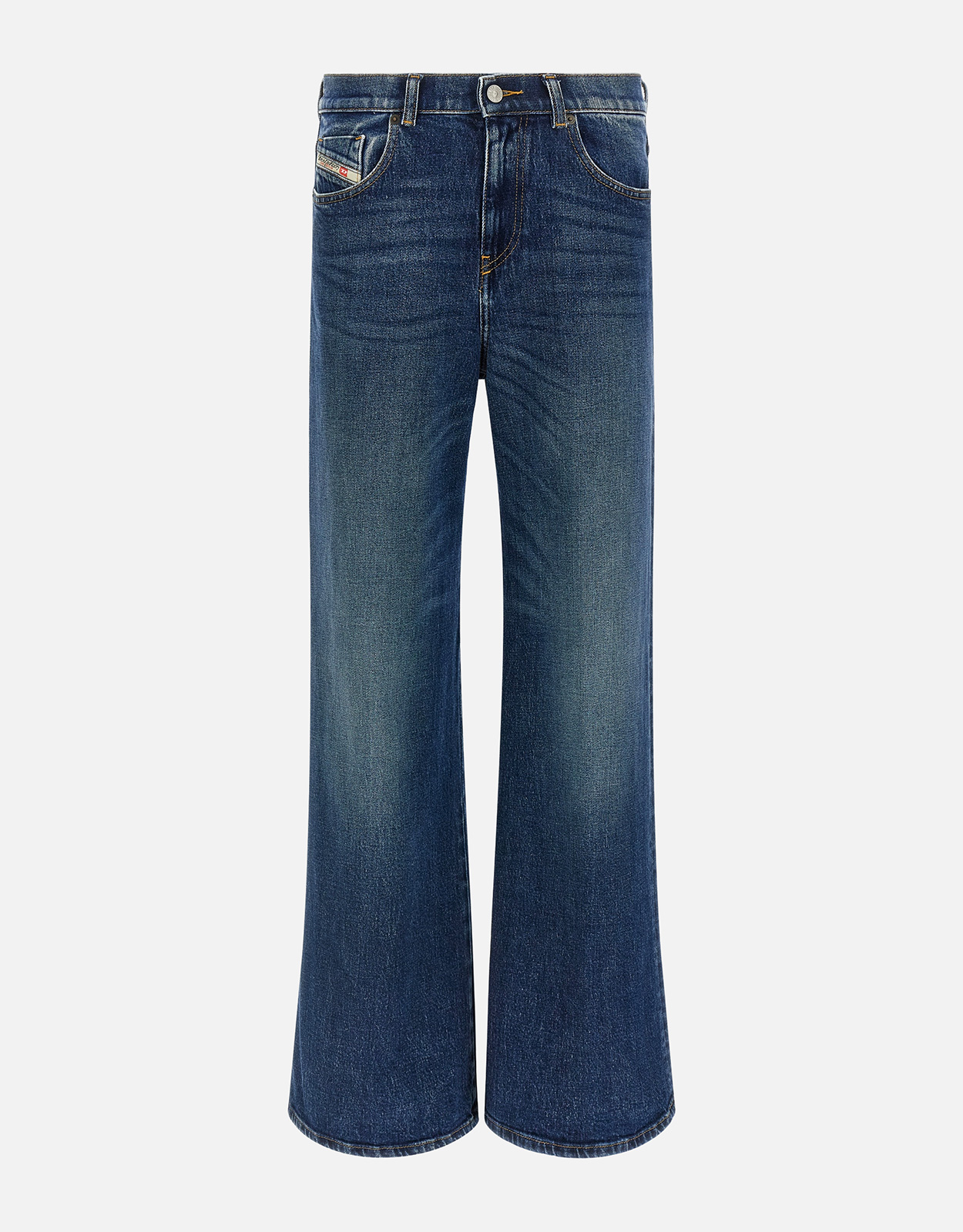 Diesel D-Akemi Stonewashed Cotton Mid Waist Wide Flared Jeans Diesel D-Akemi Stonewashed Cotton Mid Waist Wide Flared Jeans