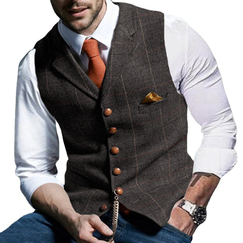 Men’s Vintage Check Lapel Groomsmen Suit Vest M