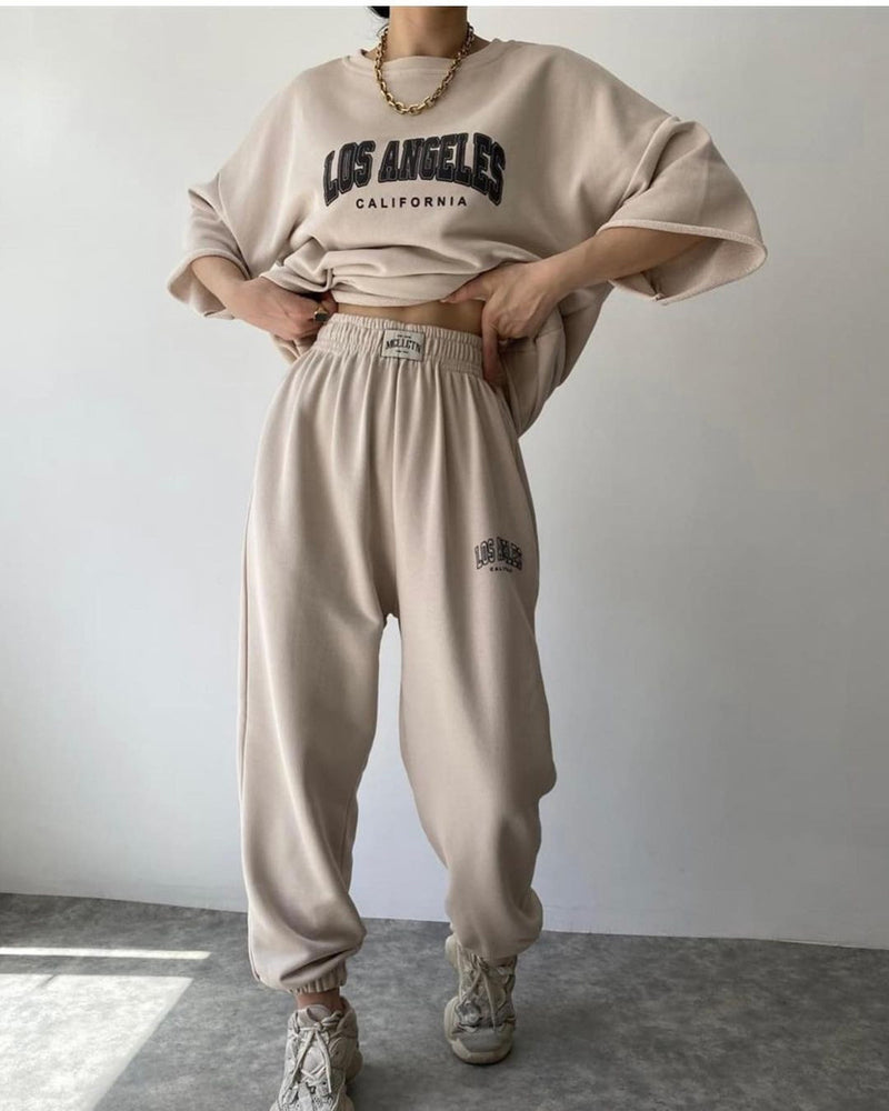 Two Piece Outfits Casual Lounge Sets Round Neck shirt Pullover with Pocket Joggers – Apricot Two Piece Outfits Casual Lounge Sets Round Neck shirt Pullover with Pocket Joggers – Apricot