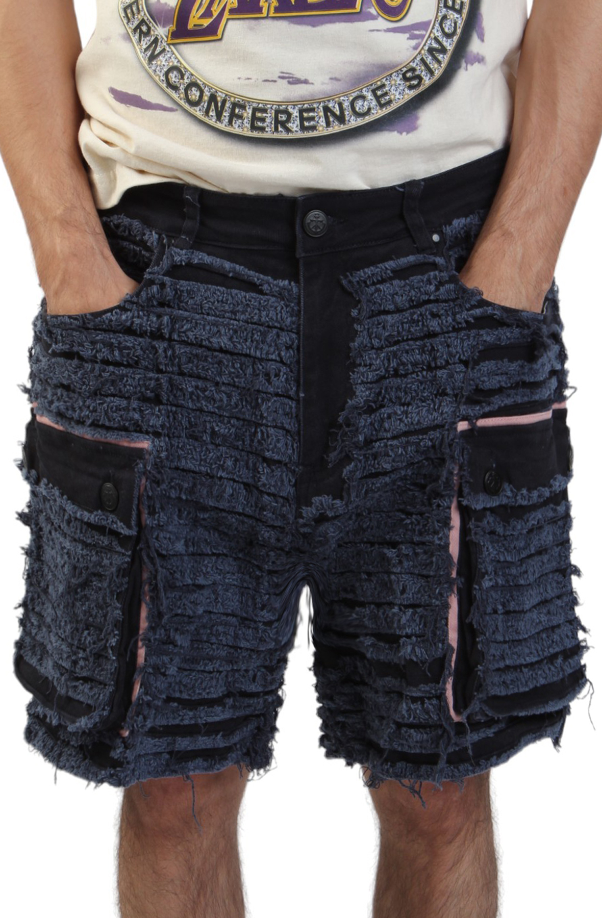 Men Shredded Denim Cargo Shorts Blue Shorts Blue Men Shredded Denim Cargo Shorts Blue Shorts Blue
