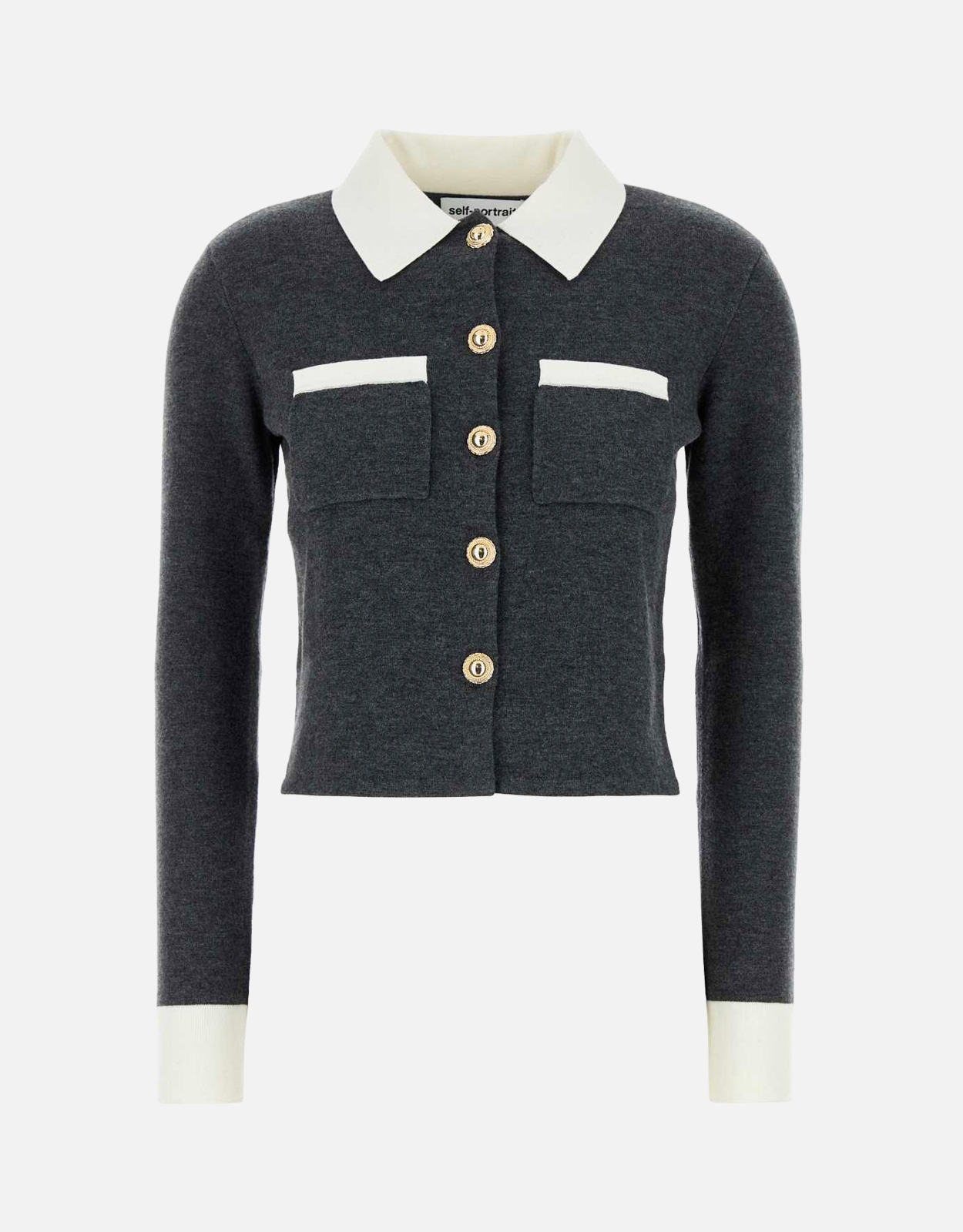 Self-Portrait Dark Grey Stretch Wool Blend Cardigan