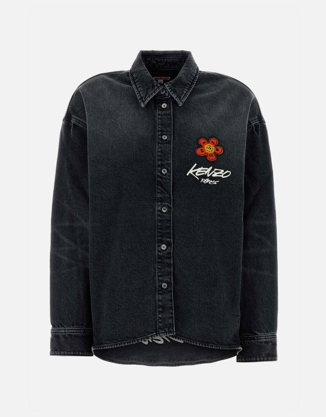 Kenzo Black Stretch Cotton Denim Loose Fit Shirt – IT Kenzo Black Stretch Cotton Denim Loose Fit Shirt – IT
