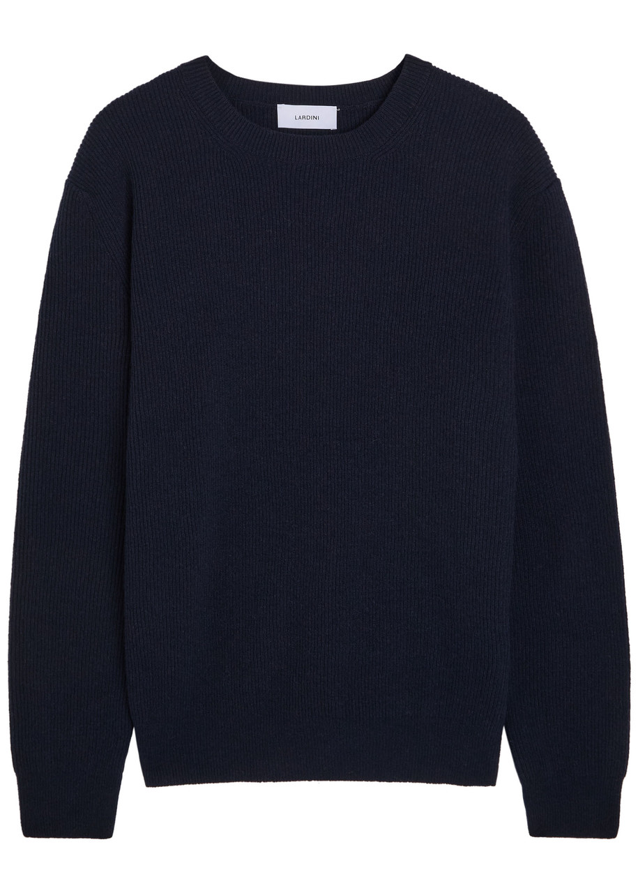 Lardini Ribbed Wool and Cashmere-blend Jumper – Navy Lardini Ribbed Wool and Cashmere-blend Jumper – Navy