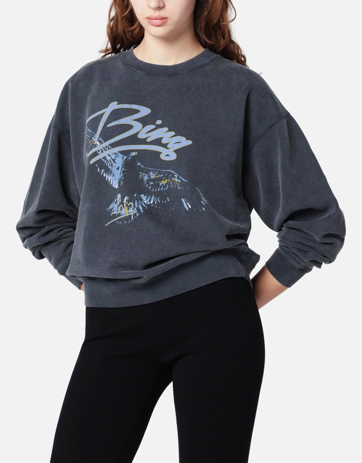 ANINE BING Spencer Sweatshirt Eagle Washed Black ANINE BING Spencer Sweatshirt Eagle Washed Black