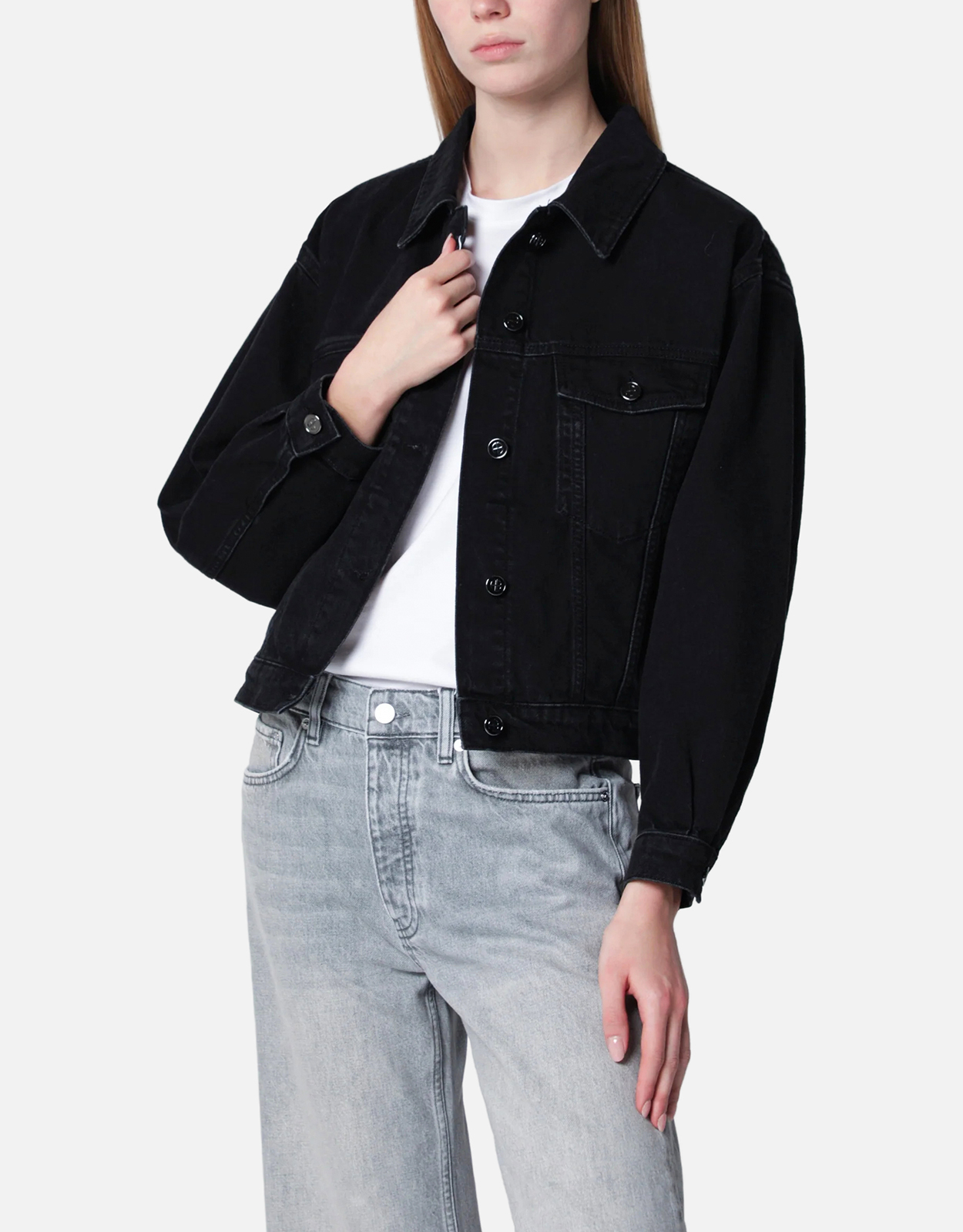 ANINE BING Quincy Cotton Denim Cropped Jacket ANINE BING Quincy Cotton Denim Cropped Jacket