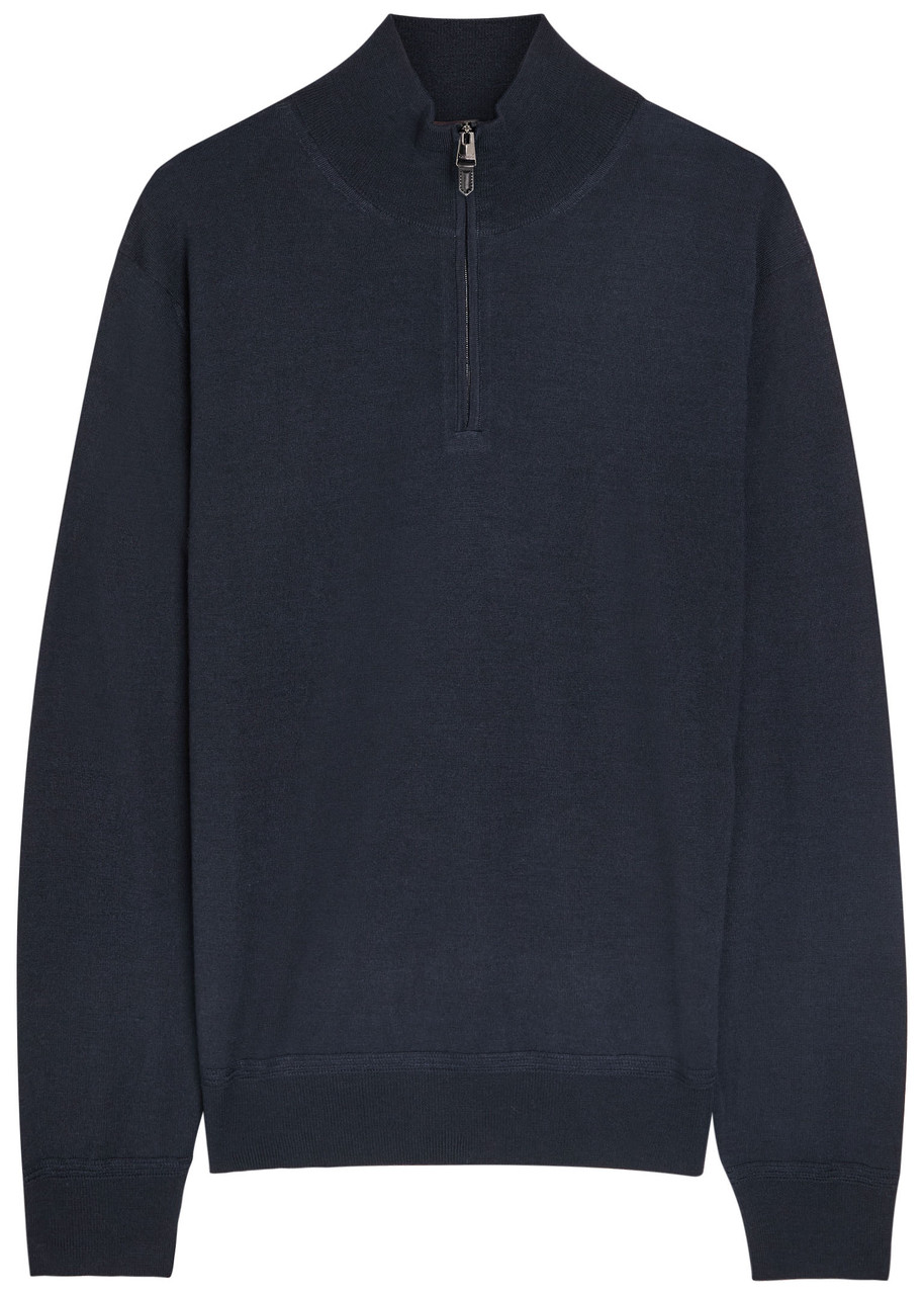 Canali Half-zip Wool-blend Jumper – Navy – M