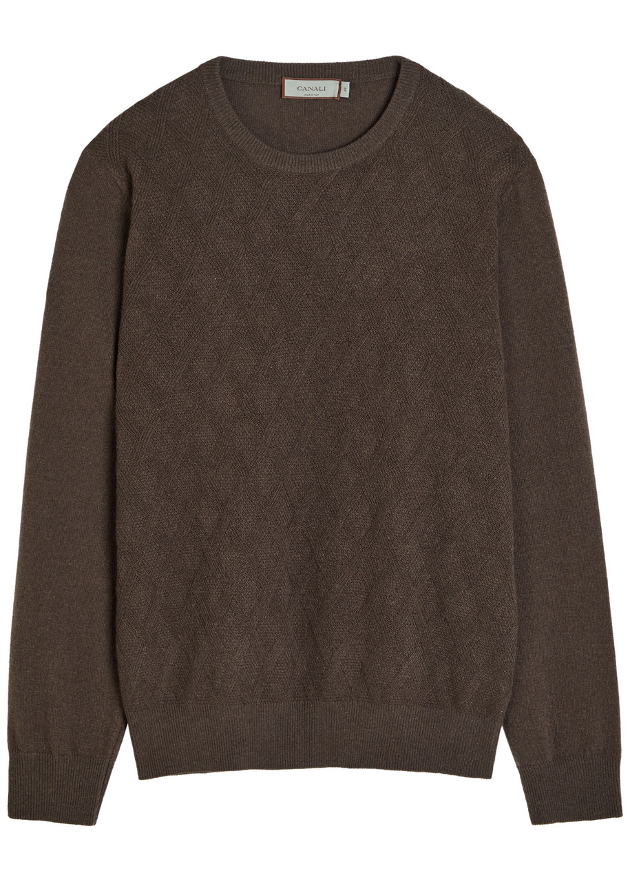 Canali Argyle-jacquard Wool and Cashmere-blend Jumper – Brown –