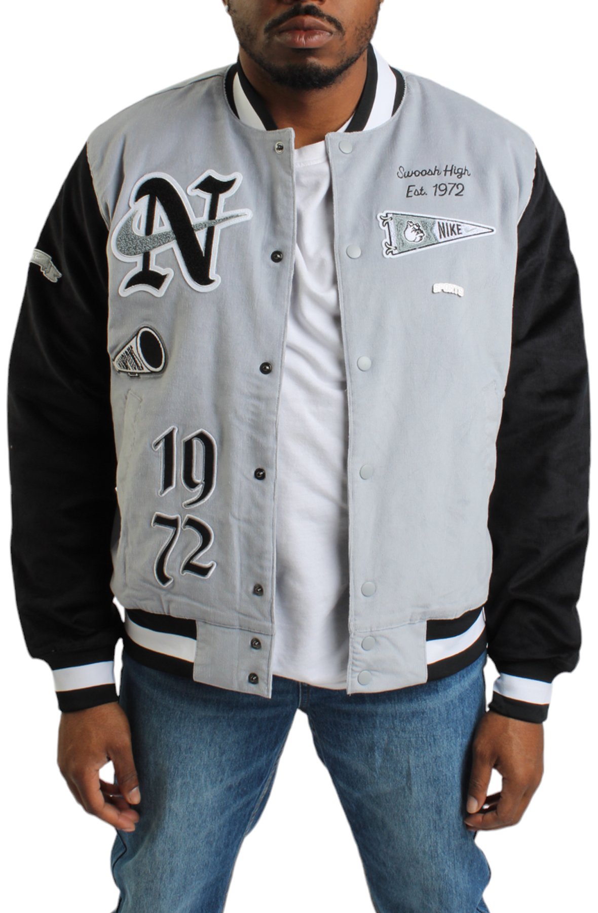 Men Nike Sportswear Corduroy Bomber Jacket Wolf GreyBlack Jackets L Wolf GreyBlack