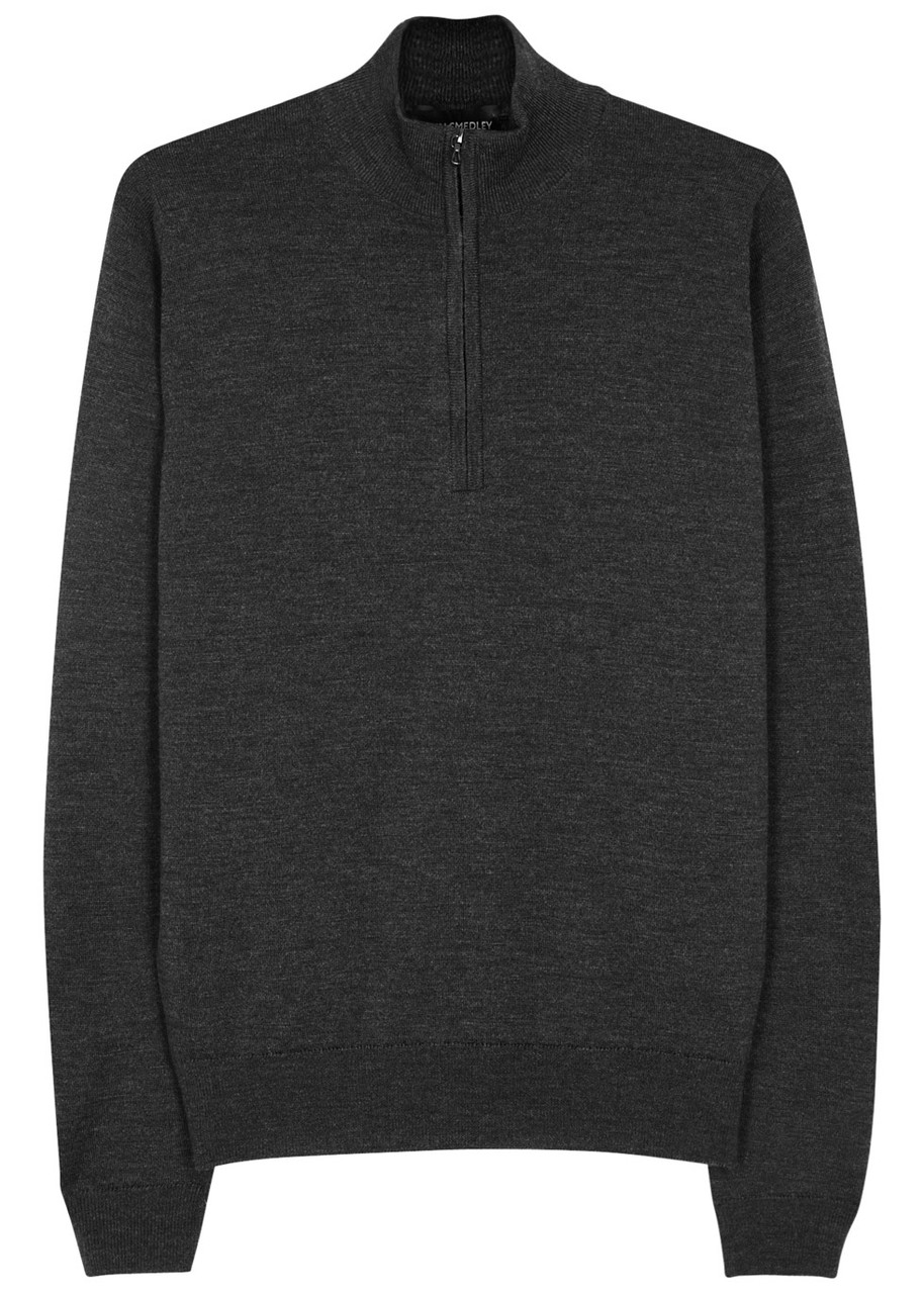 John Smedley Tapton Navy Half-zip Merino Wool Jumper – Charcoal John Smedley Tapton Navy Half-zip Merino Wool Jumper – Charcoal