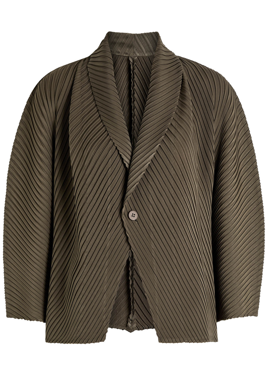 Issey Miyake Pleated Satin-pliss Cardigan – Khaki – Xx