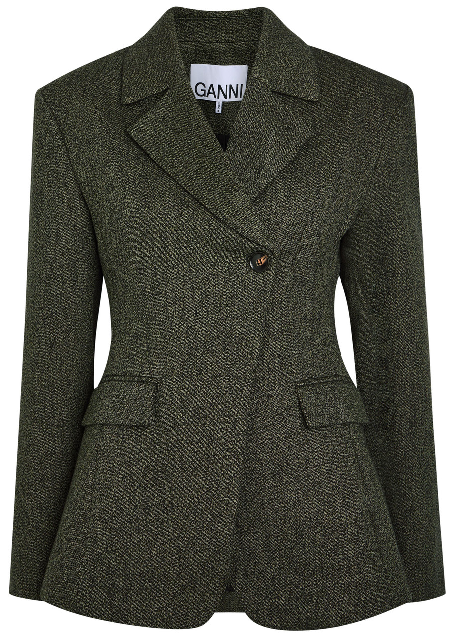 Ganni Mouline Double-breasted Cotton-blend Blazer – Dark Green – S Ganni Mouline Double-breasted Cotton-blend Blazer – Dark Green – S