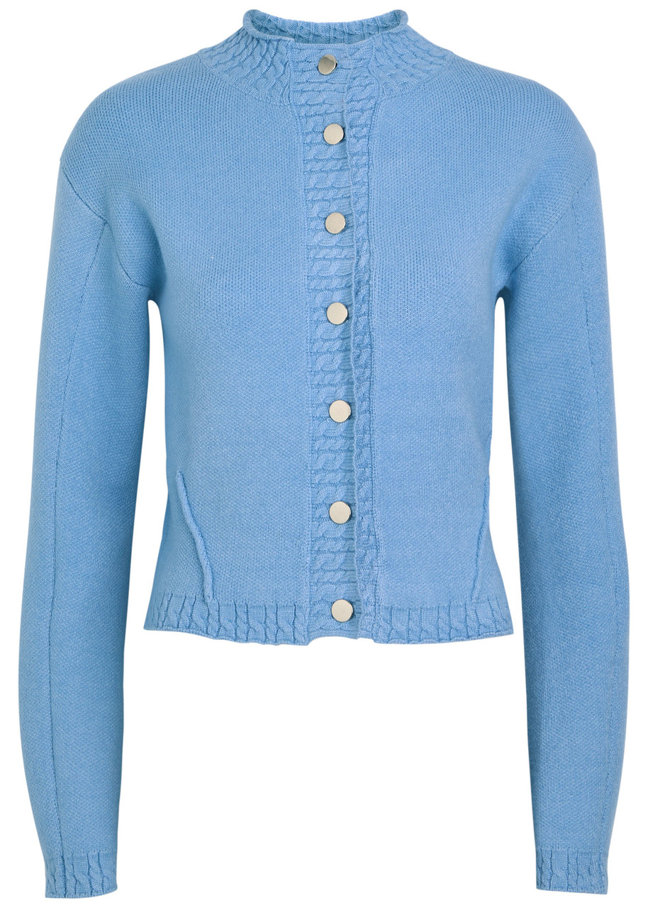 Never Fully Dressed Stud-embellished Knit Cardigan – Light Blue – M M