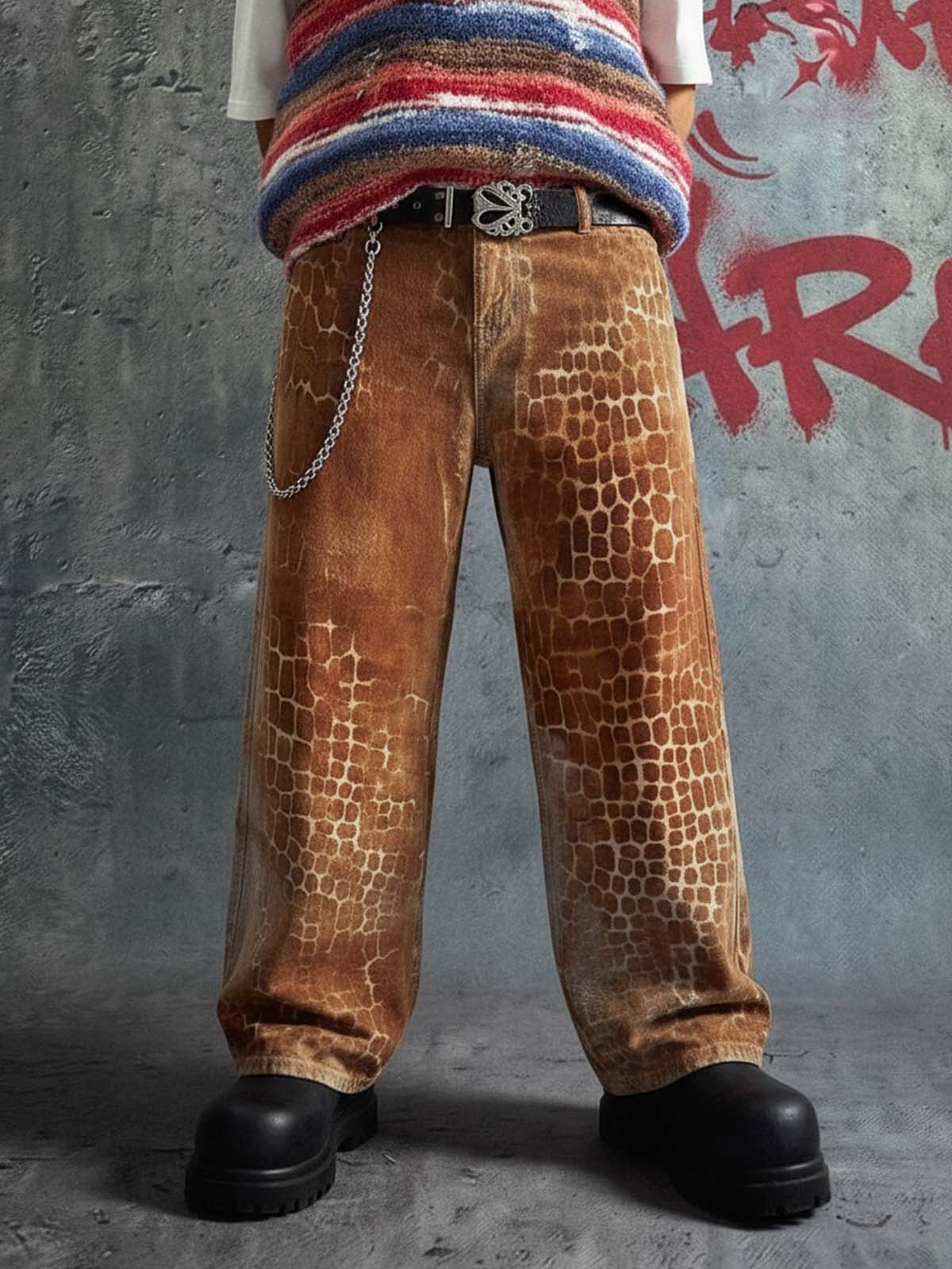 Croc Texture Washed Wide Leg Jeans Croc Texture Washed Wide Leg Jeans