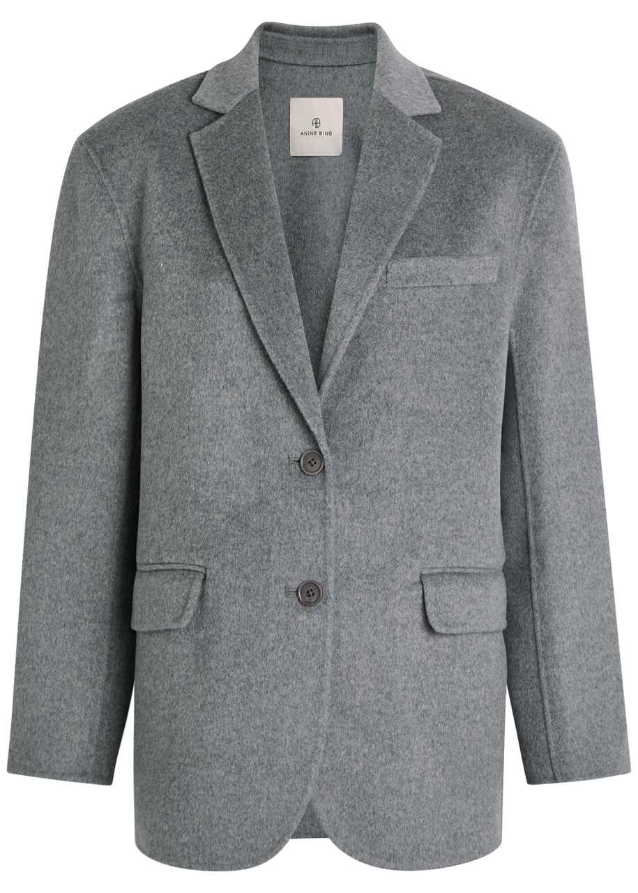 Anine Bing Quinn Wool and Cashmere-blend Blazer – Grey – L L