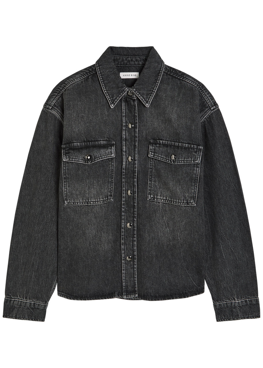 Anine Bing Paxton Washed Denim Shirt – Black – L L Anine Bing Paxton Washed Denim Shirt – Black – L L