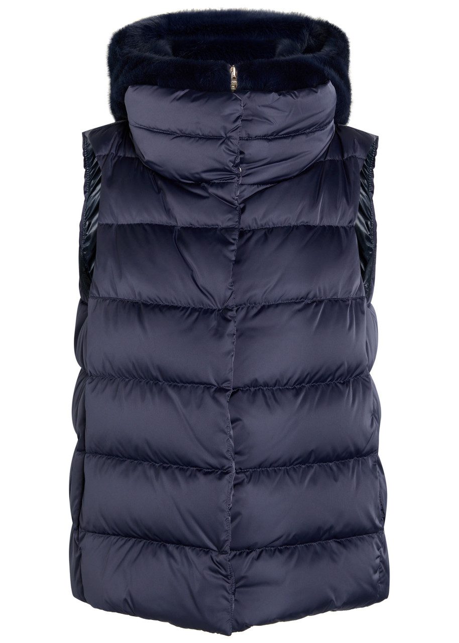 Herno Quilted Hooded Shell and Faux fur Gilet – Blue – Herno Quilted Hooded Shell and Faux fur Gilet – Blue –