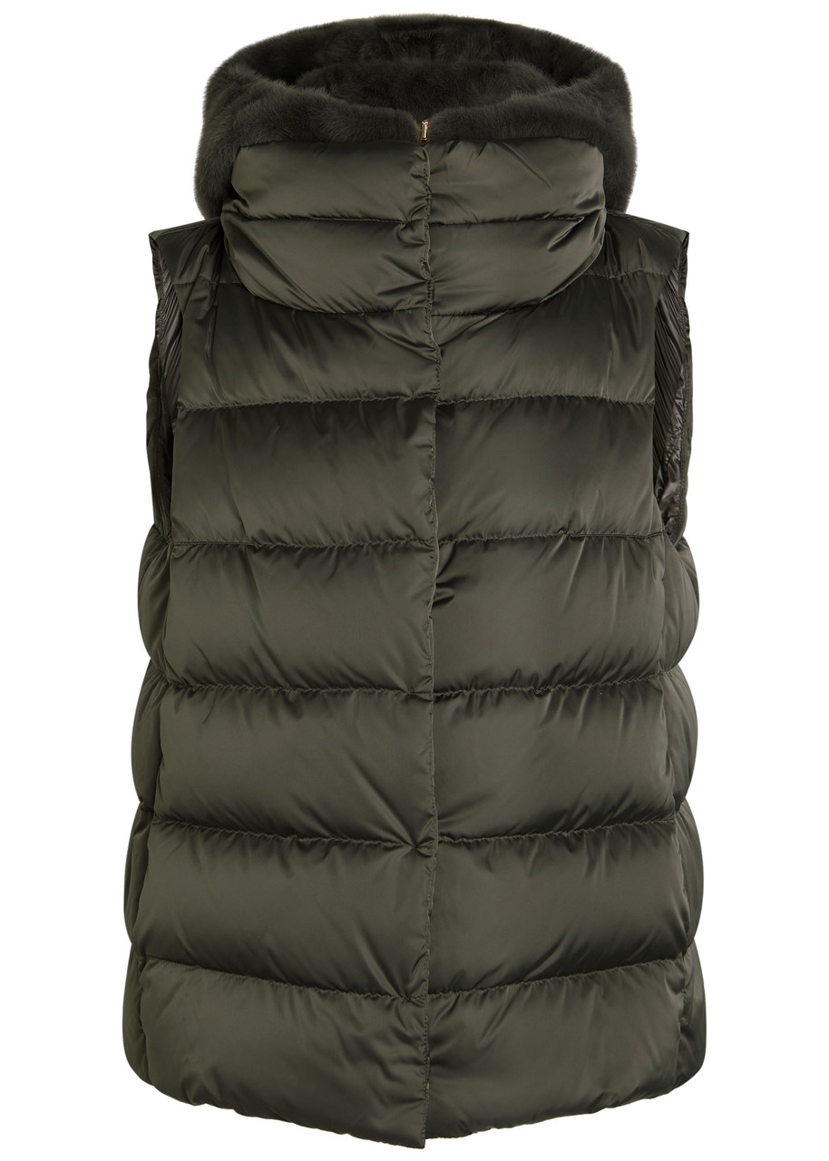 Herno Quilted Hooded Shell and Faux fur Gilet – Dark Grey –