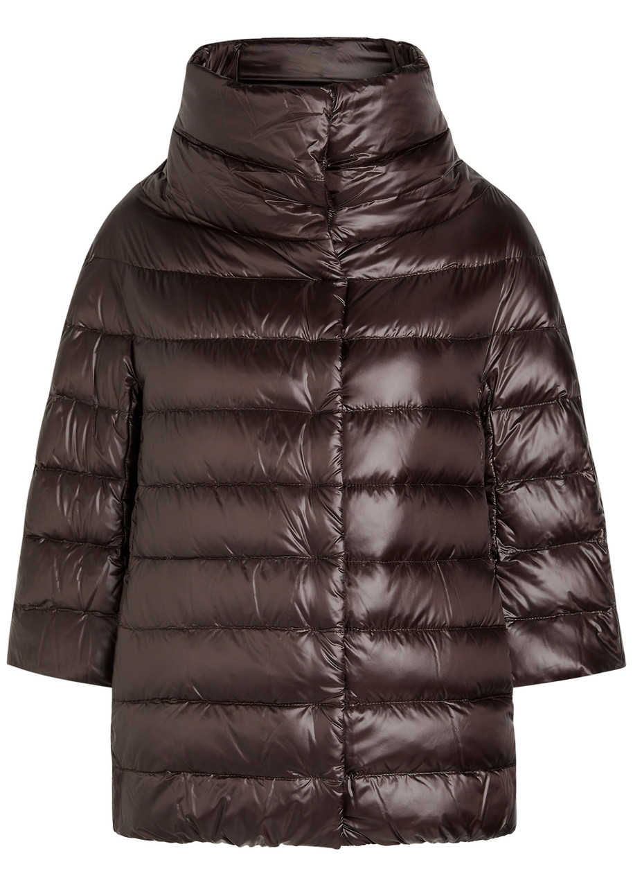 Herno Aminta Quilted Glossed Shell Jacket – Dark Brown –