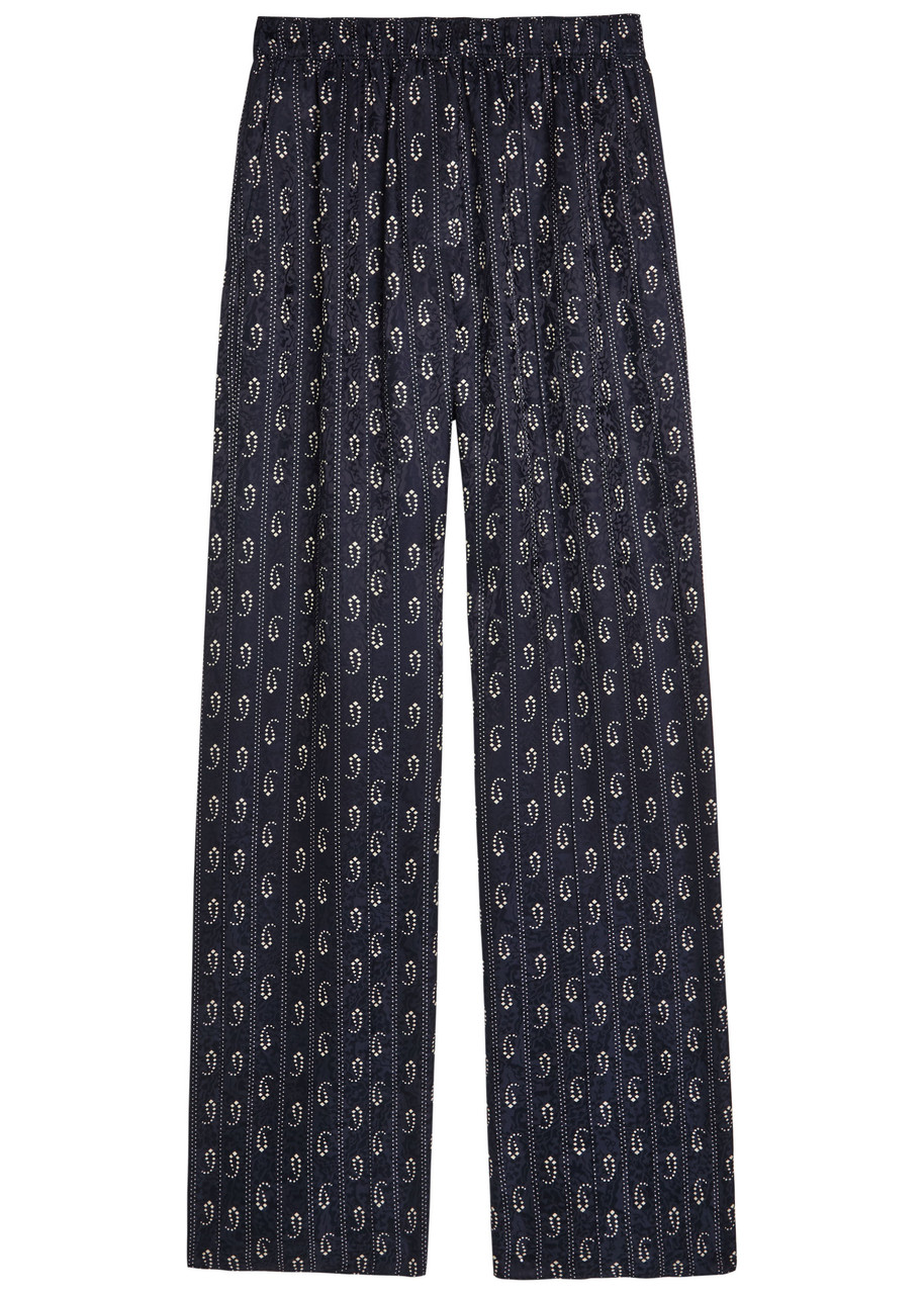 Tory Burch Patterned-jacquard Satin Trousers – Navy – M Tory Burch Patterned-jacquard Satin Trousers – Navy – M