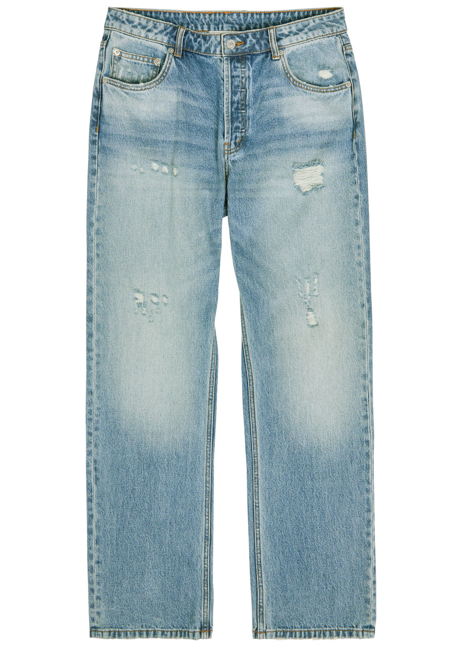 Cole Buxton Beverley Distressed Straight-leg Denim Jeans – Blue – W Cole Buxton Beverley Distressed Straight-leg Denim Jeans – Blue – W