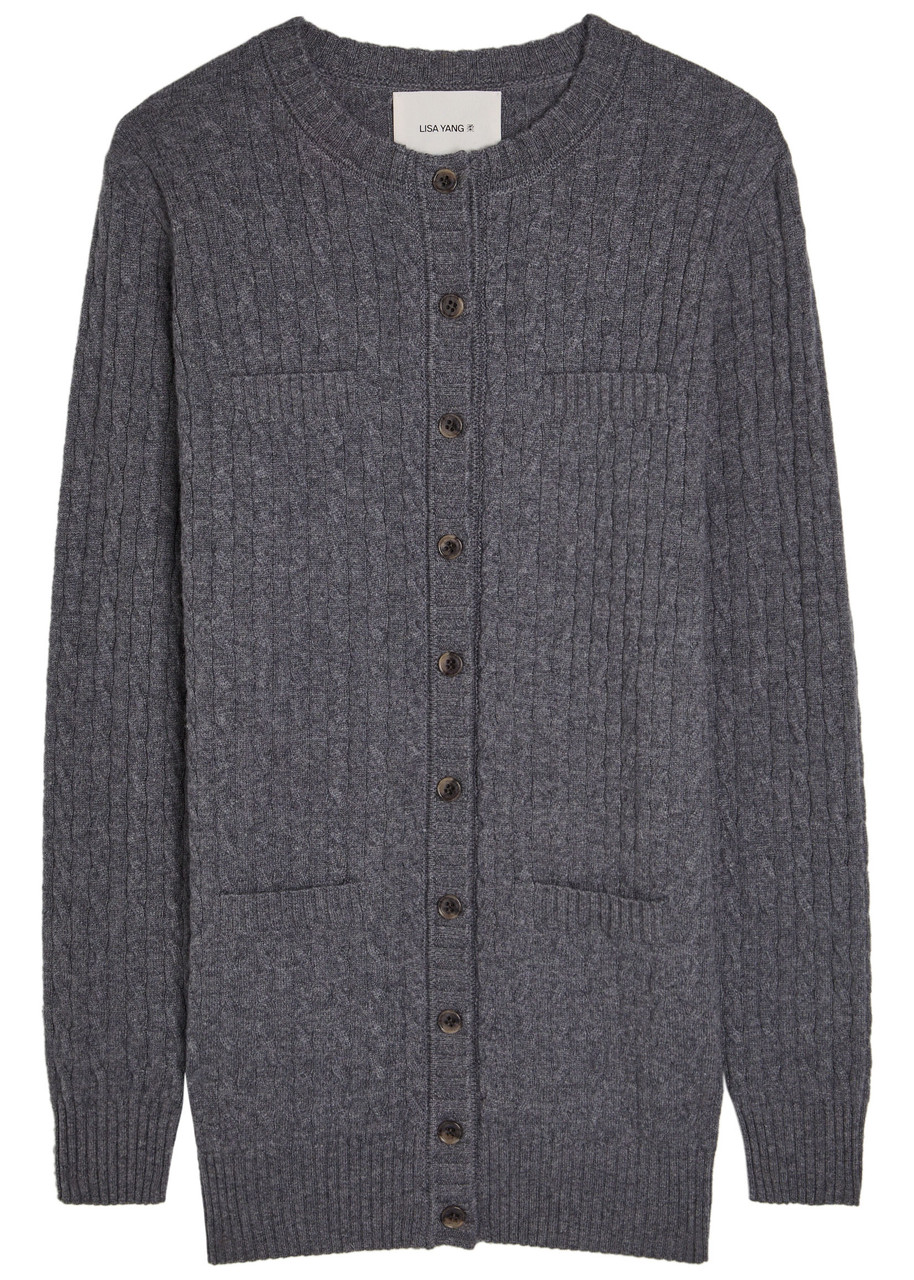Lisa Yang Inda Cable-knit Cashmere Cardigan – Grey – – S-M Lisa Yang Inda Cable-knit Cashmere Cardigan – Grey – – S-M