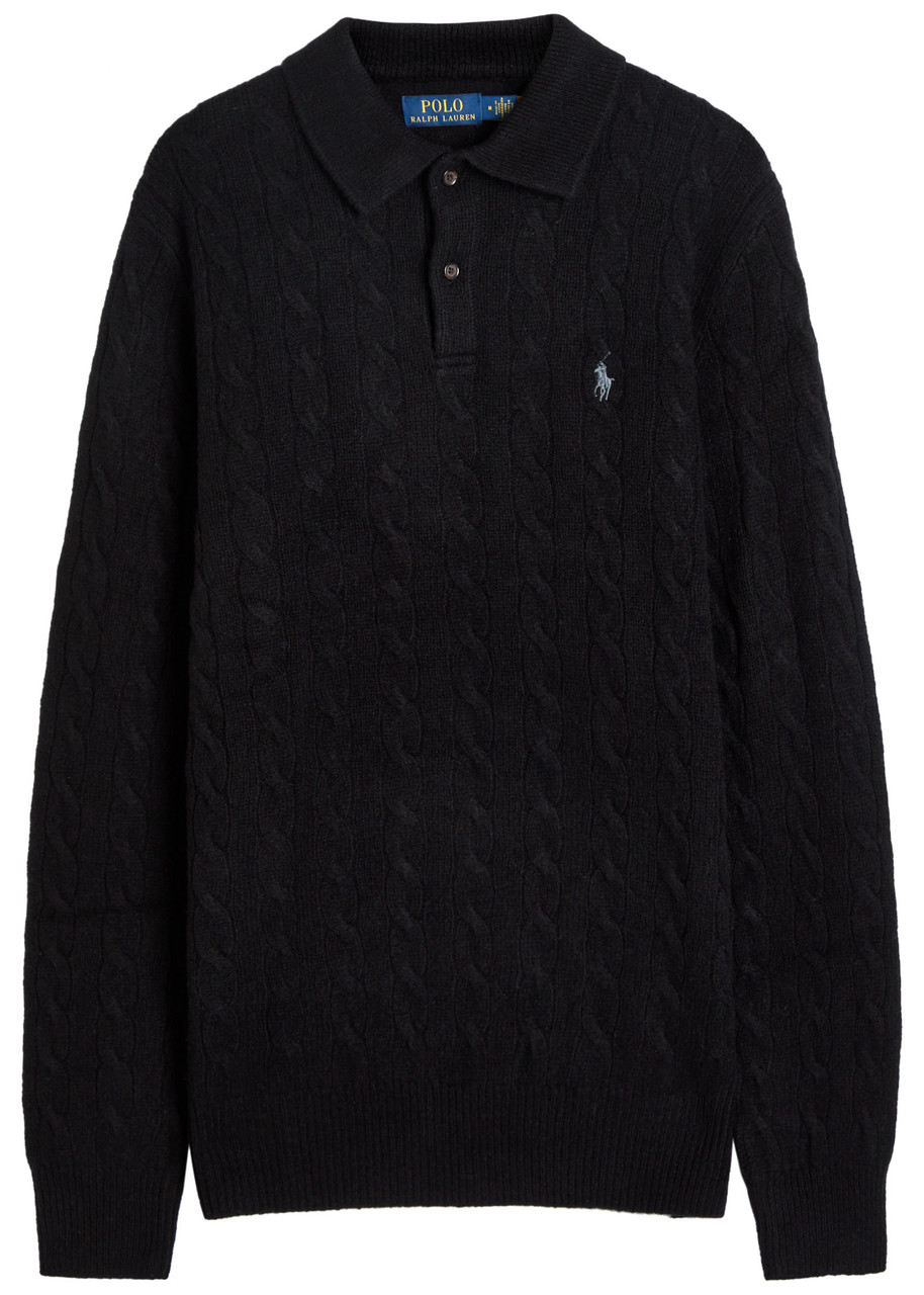 Polo Ralph Lauren Cable-knit Wool and Cashmere-blend Polo Jumper – Black