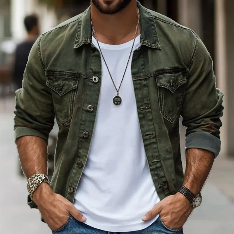 Men’s Vintage Washed Single Breasted Lapel Jacket X