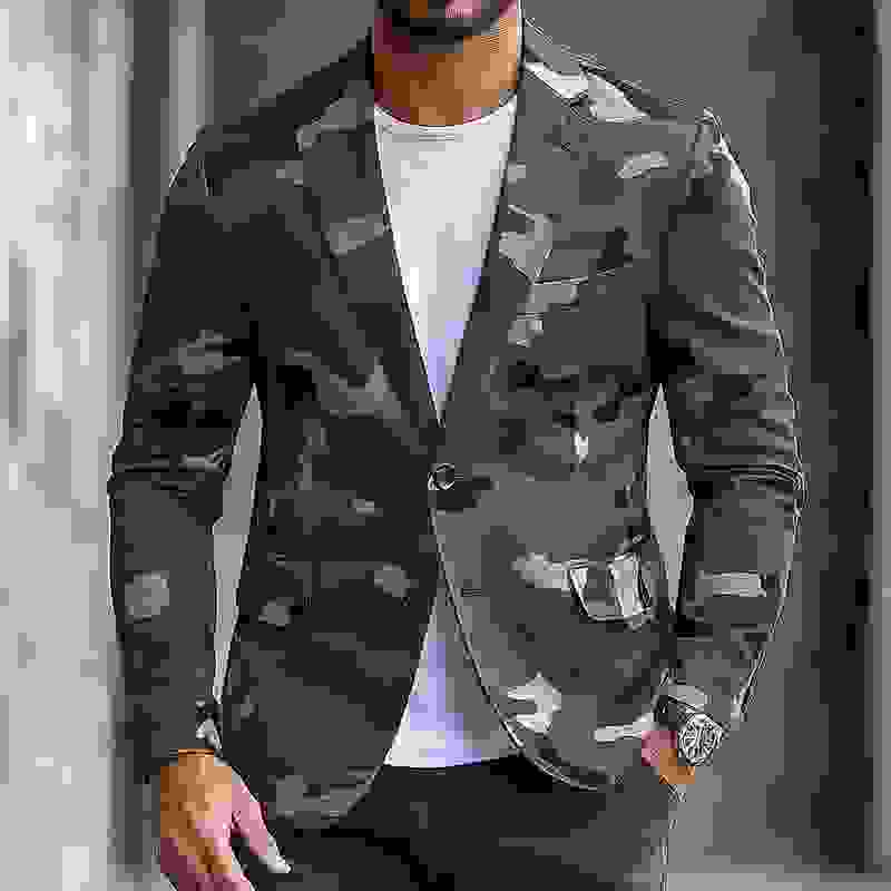 Men’s Retro Camouflage Notch Lapel Single Breasted Casual Blazer Z Men’s Retro Camouflage Notch Lapel Single Breasted Casual Blazer Z