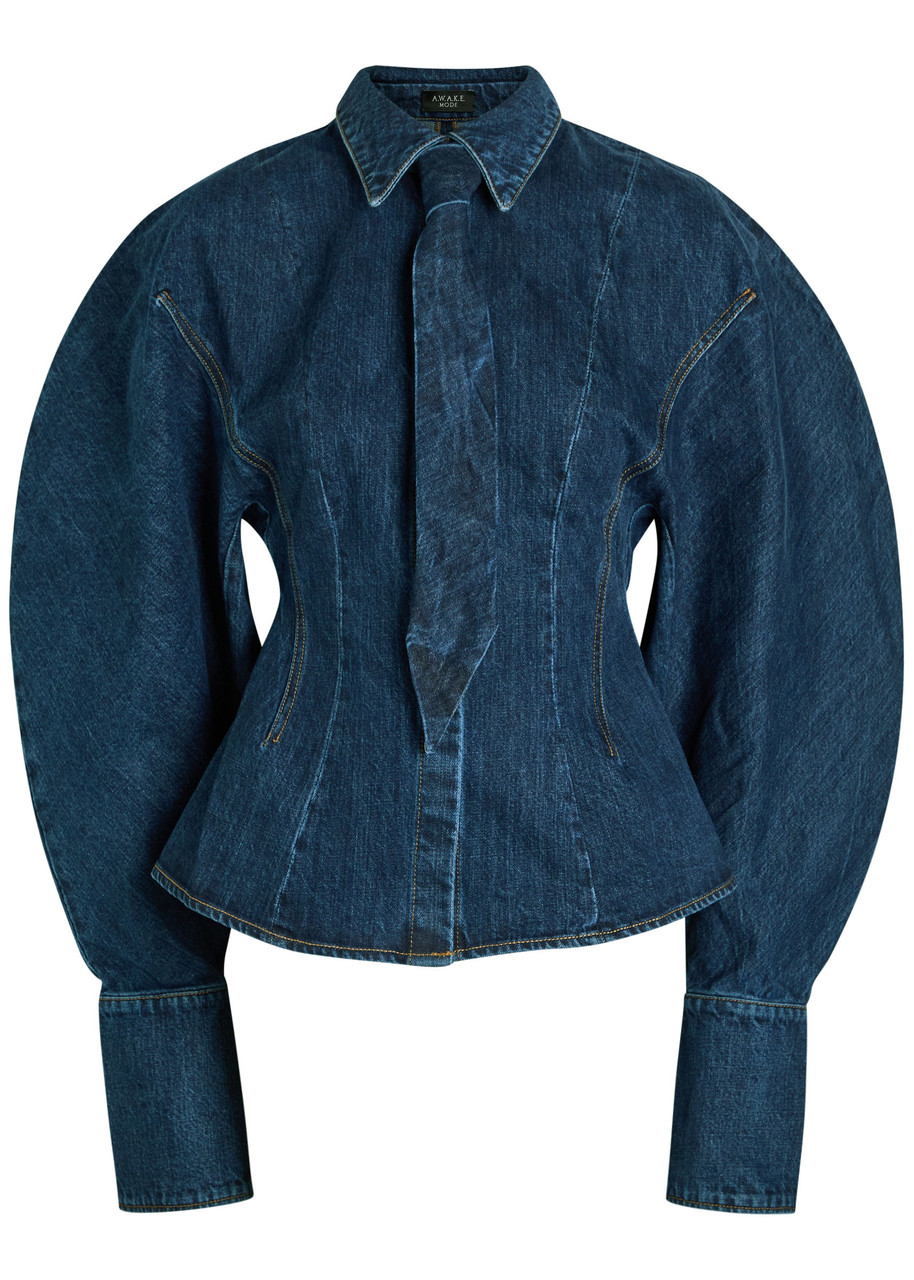 A.W.A.K.E Mode Puff-sleeve Denim Shirt – Blue – A.W.A.K.E Mode Puff-sleeve Denim Shirt – Blue –